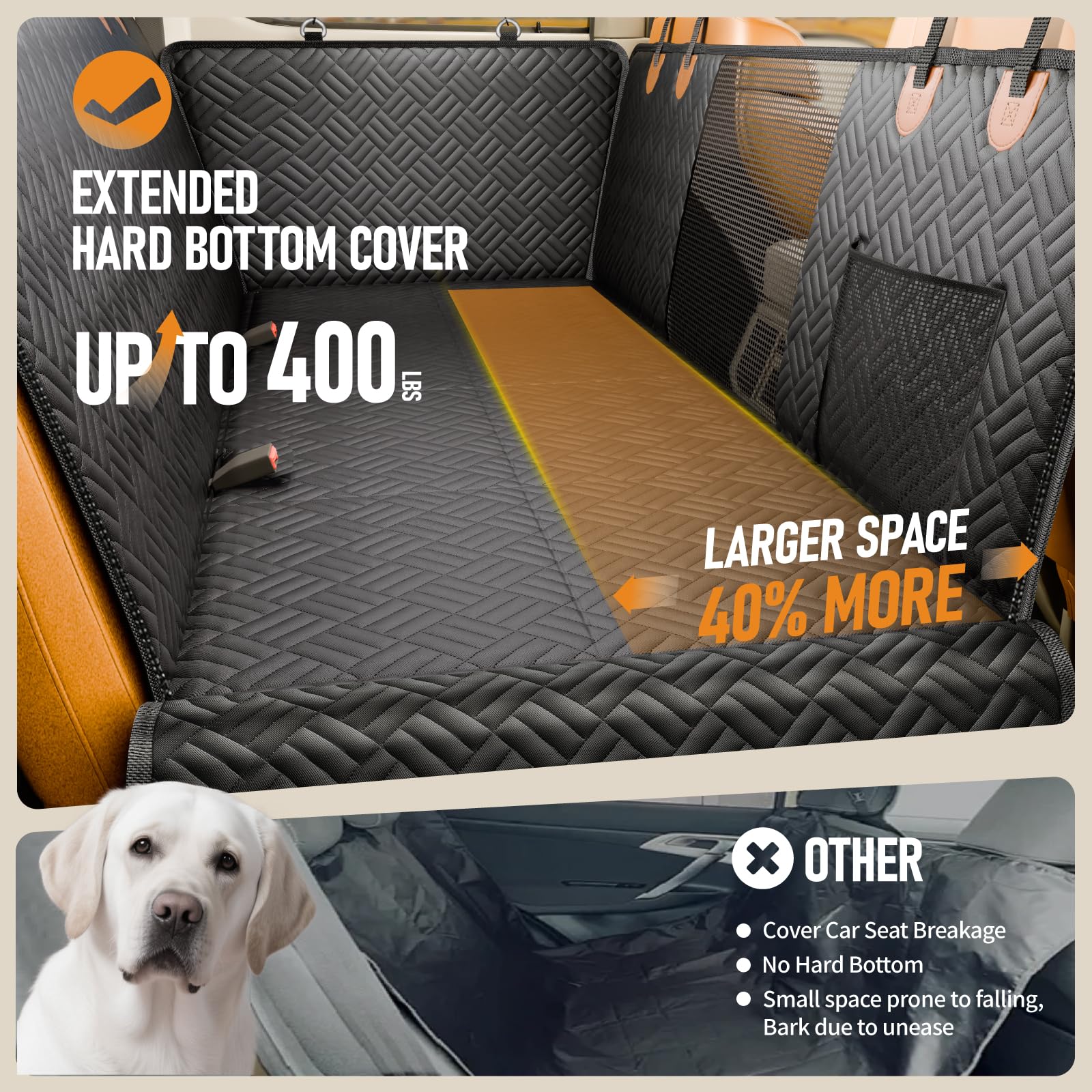 PROZAR Dog Car Seat Cover for Back Seat, Hard Bottom Back Seat