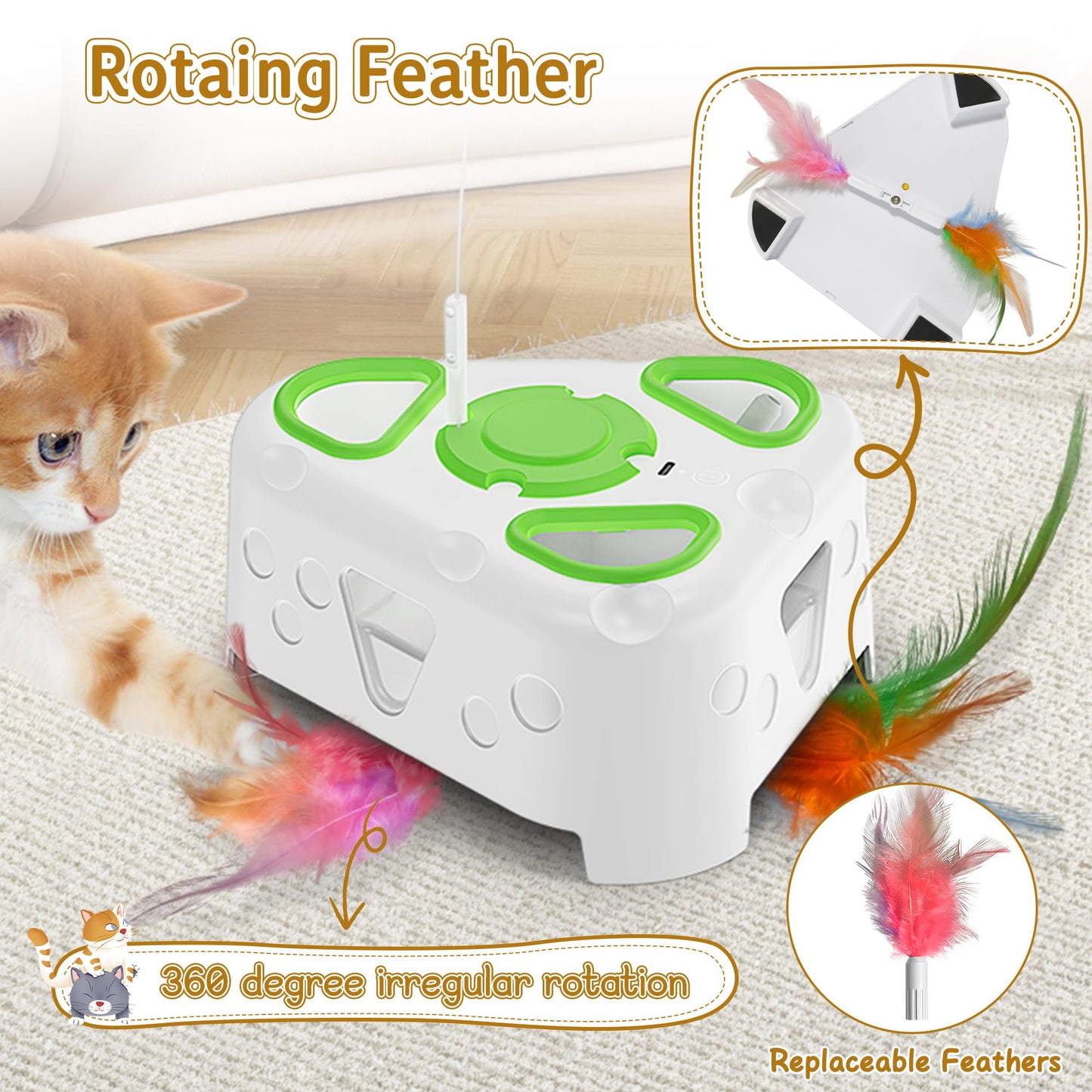 PANRIO 3-in-1 Interactive Cat Toys for Indoor Cats,Automatic Feather