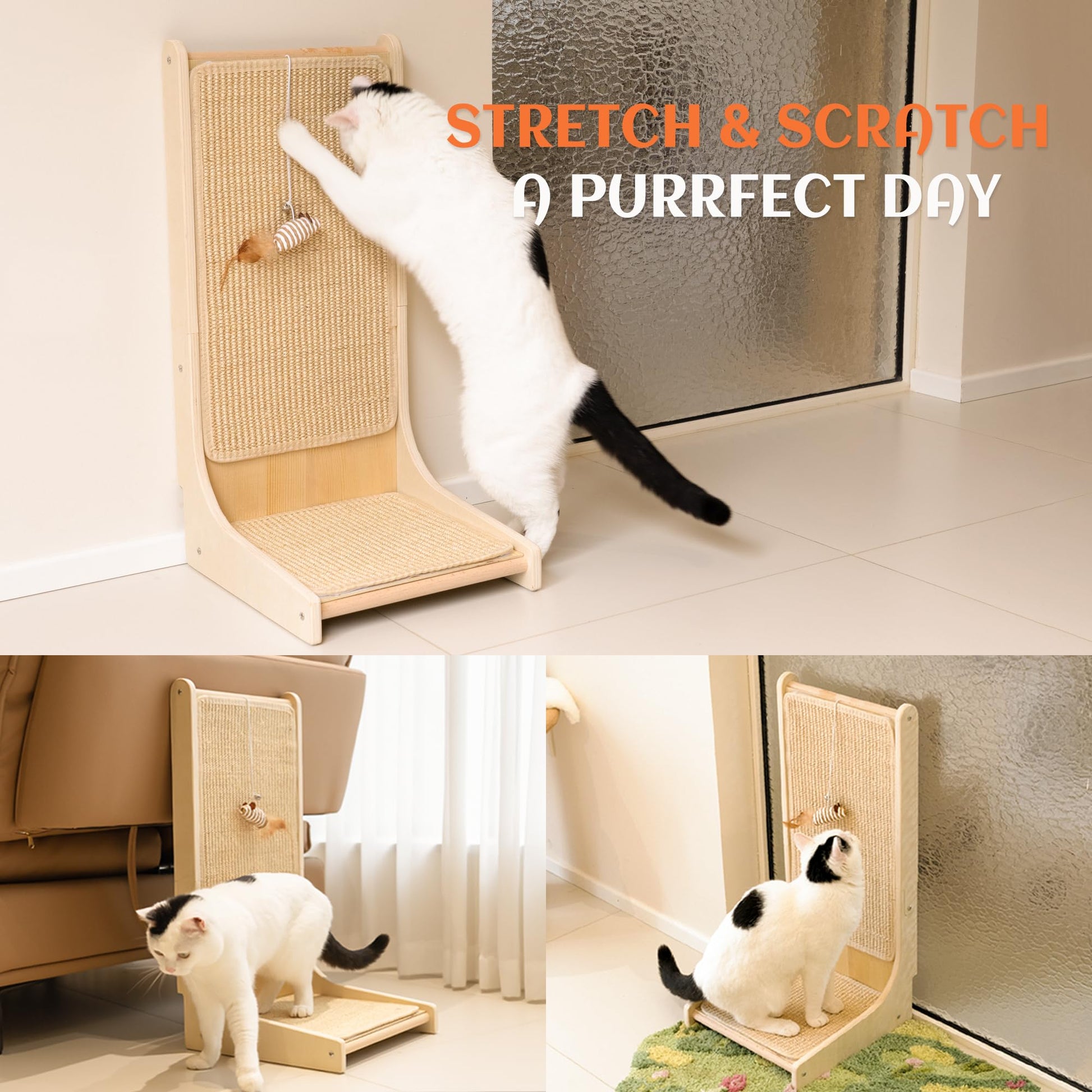 PETKARAY Sisal Cat Scratcher, Upright Cat Scratch Pad Wall Mounted Pad