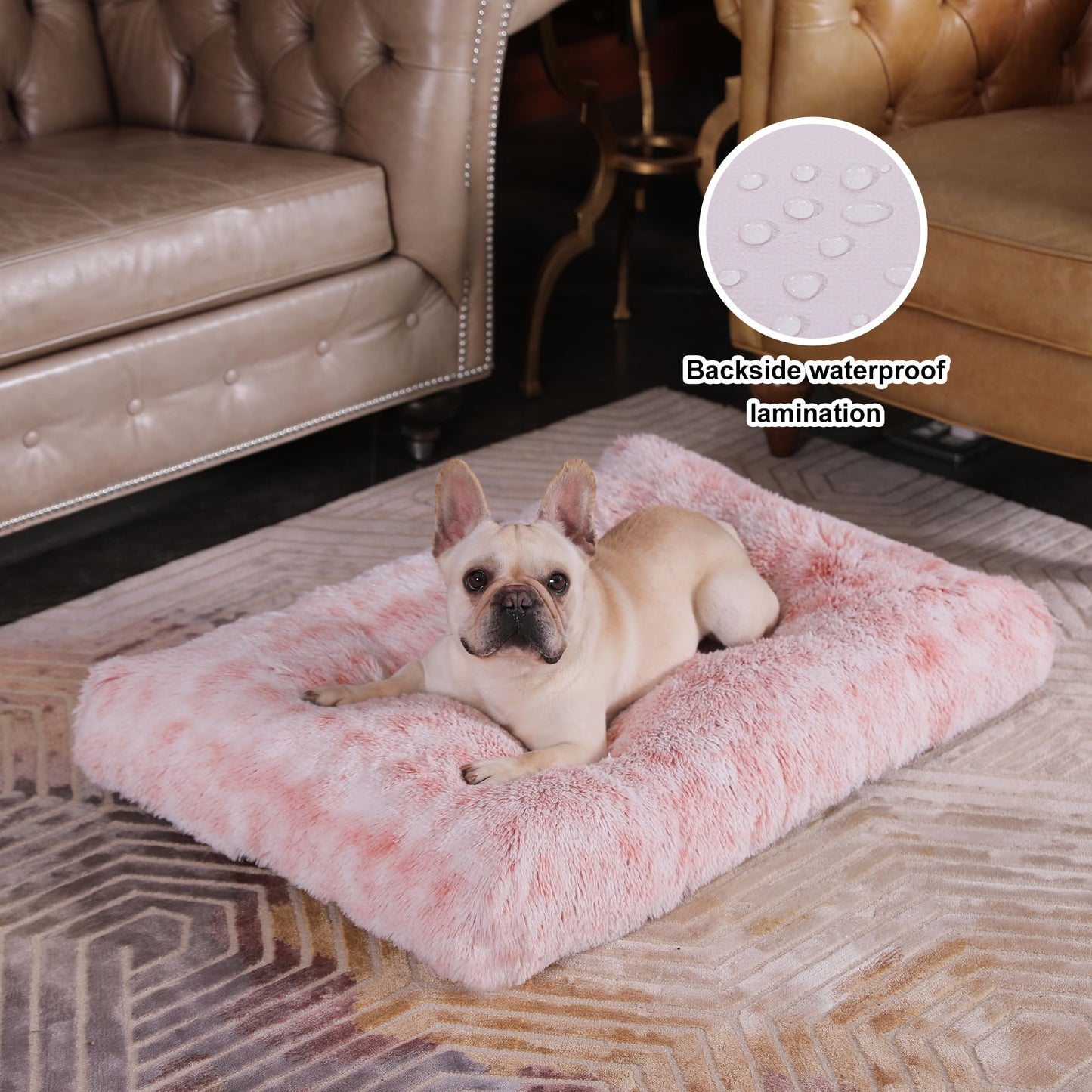 Bedfolks Plush Waterproof Dog Crate Bed with Removable Washable Bed