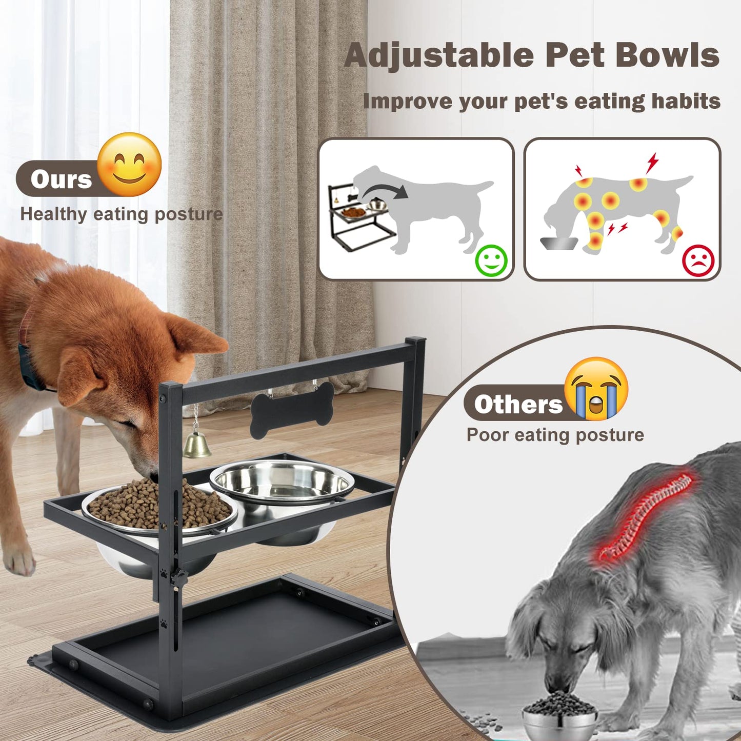 Elevated Dog Bowls with Slow Feeder for Large Dogs Adjustable Mat