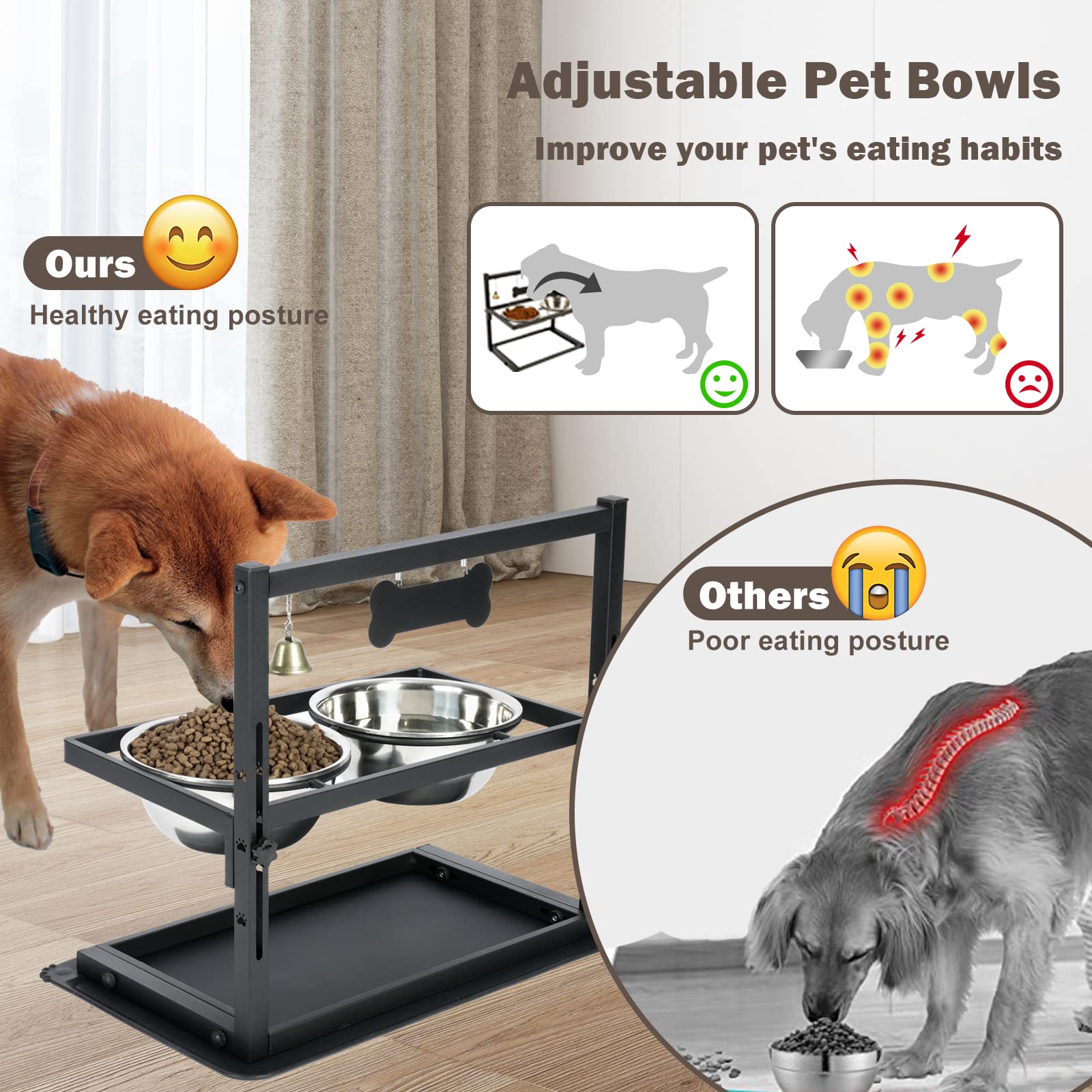 Elevated Dog Bowls with Slow Feeder for Large Dogs Adjustable Mat