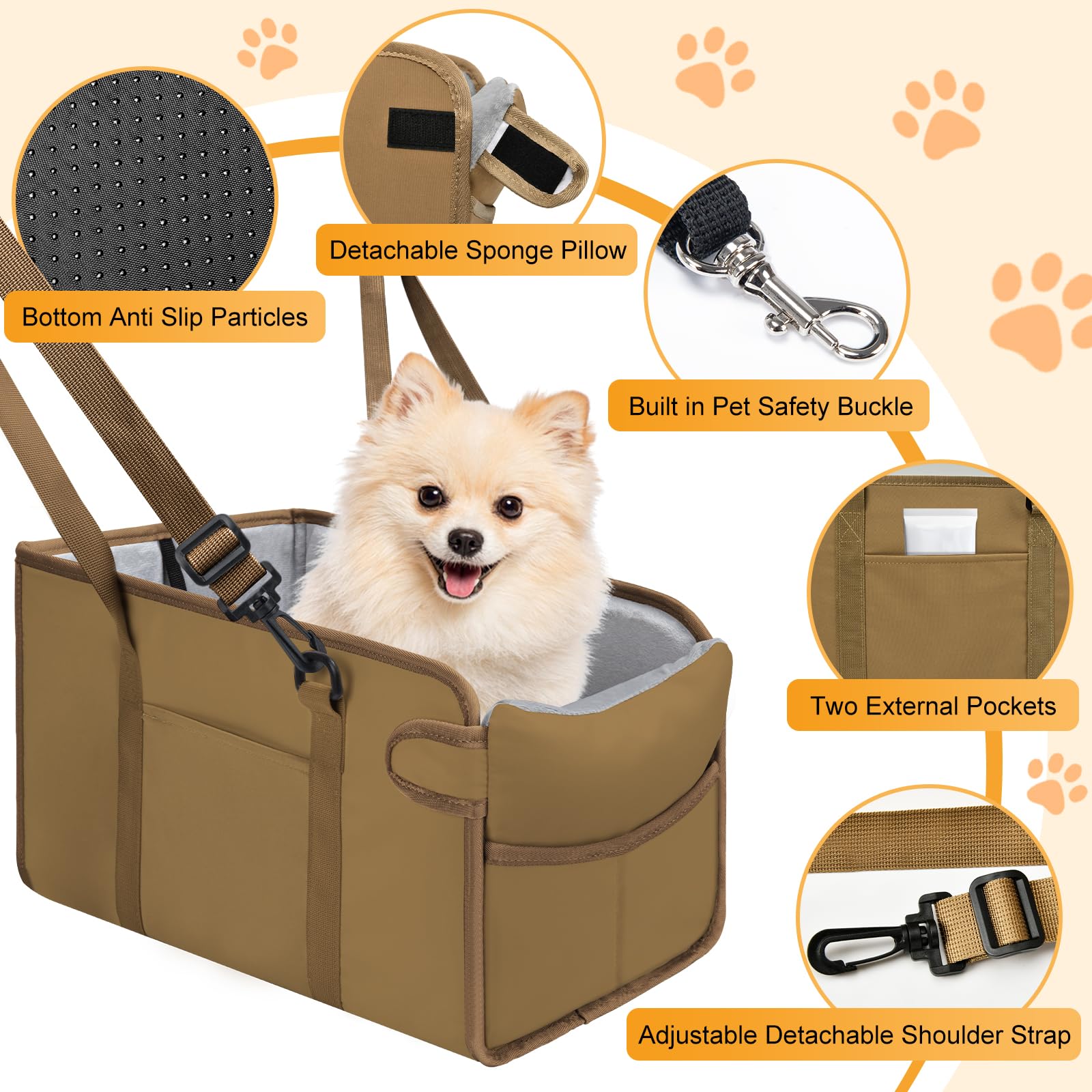 Portable Dog Car Seat for Small Dogs Adjustable Safety Leash, Seat