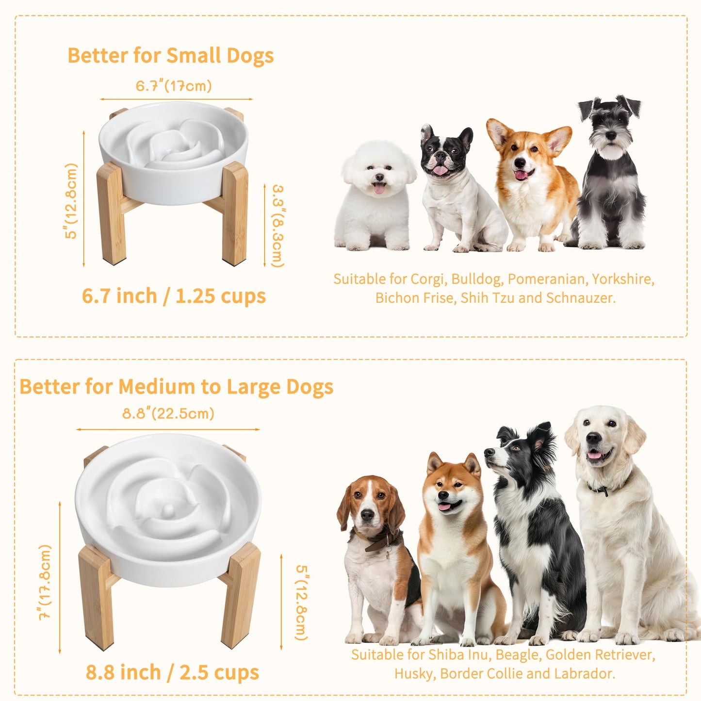 Elevated Slow Feeder Dog Bowl Ceramic Maze Food Dish with Bamboo Bowl