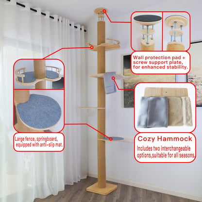 Floor-to-Ceiling Cat Tree with Natural Sisal Rope Scratching Post
