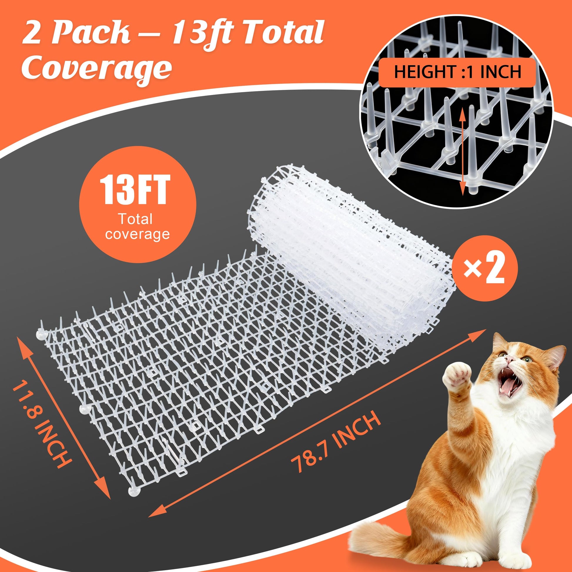 OCEANPAX 2 Pack Transparent Cat Scat Mat with Soft Spikes, Clear Mat