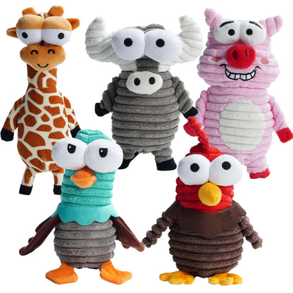 Nocciola 5-Pack Squeaky Dog Toys, Durable Stuffed Critter Zoo Dog Toys