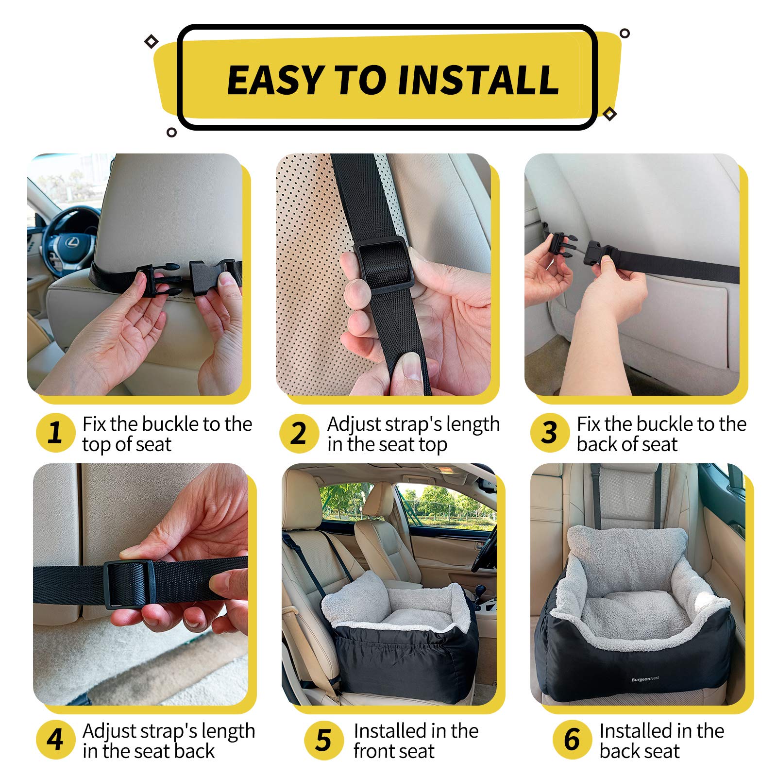 BurgeonNest Dog Car Seat for Small Dogs, Soft Pet Car Travel Home Bed