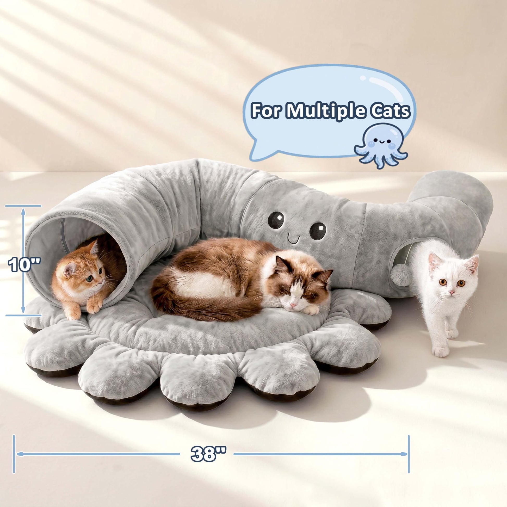 VIEFIN Cat Tunnel Bed for Indoor Cats, Peekaboo Cat Cave Bed with Bed