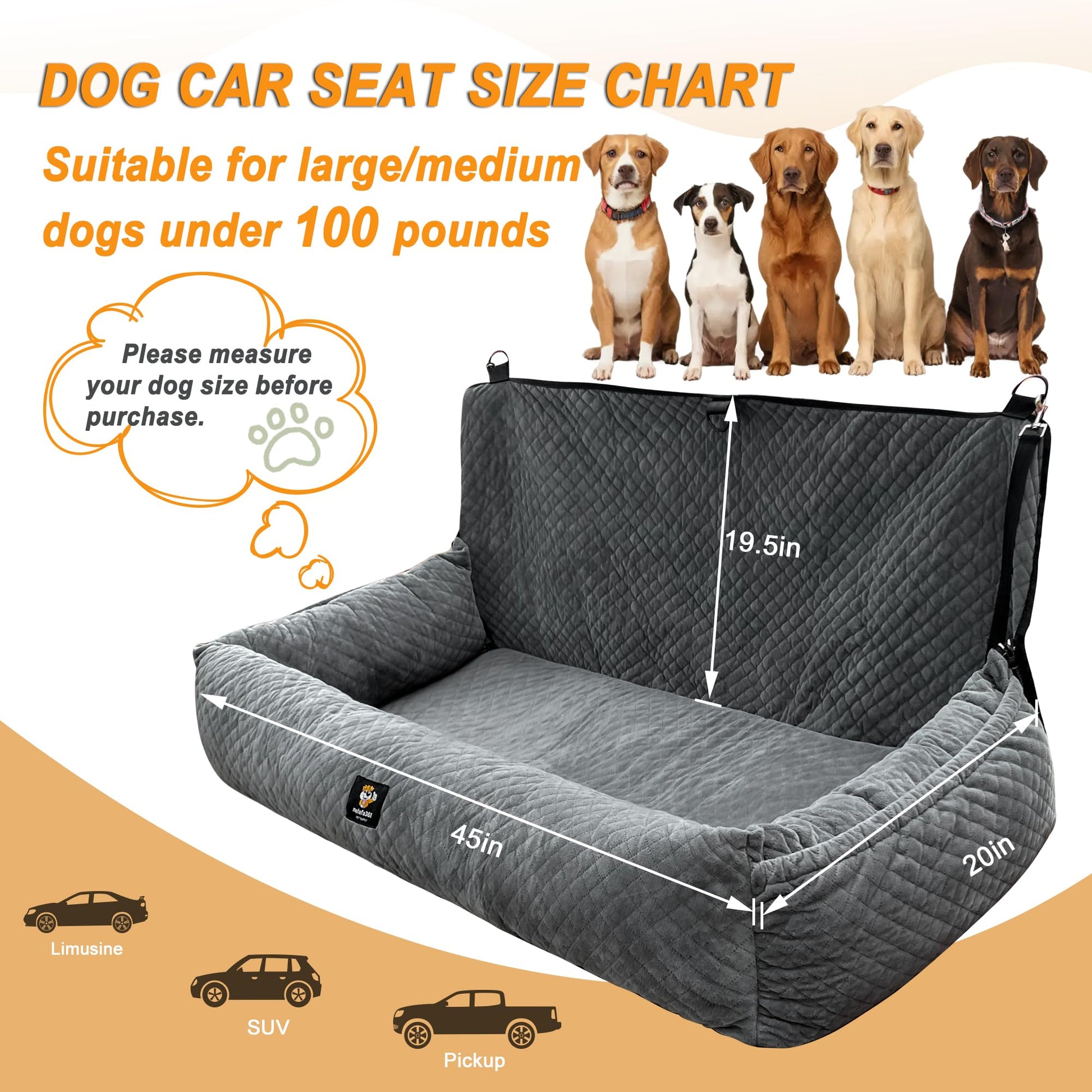 Dog Car Seat for Medium/Large Dogs Under ,Multi-Functional Dog Seat