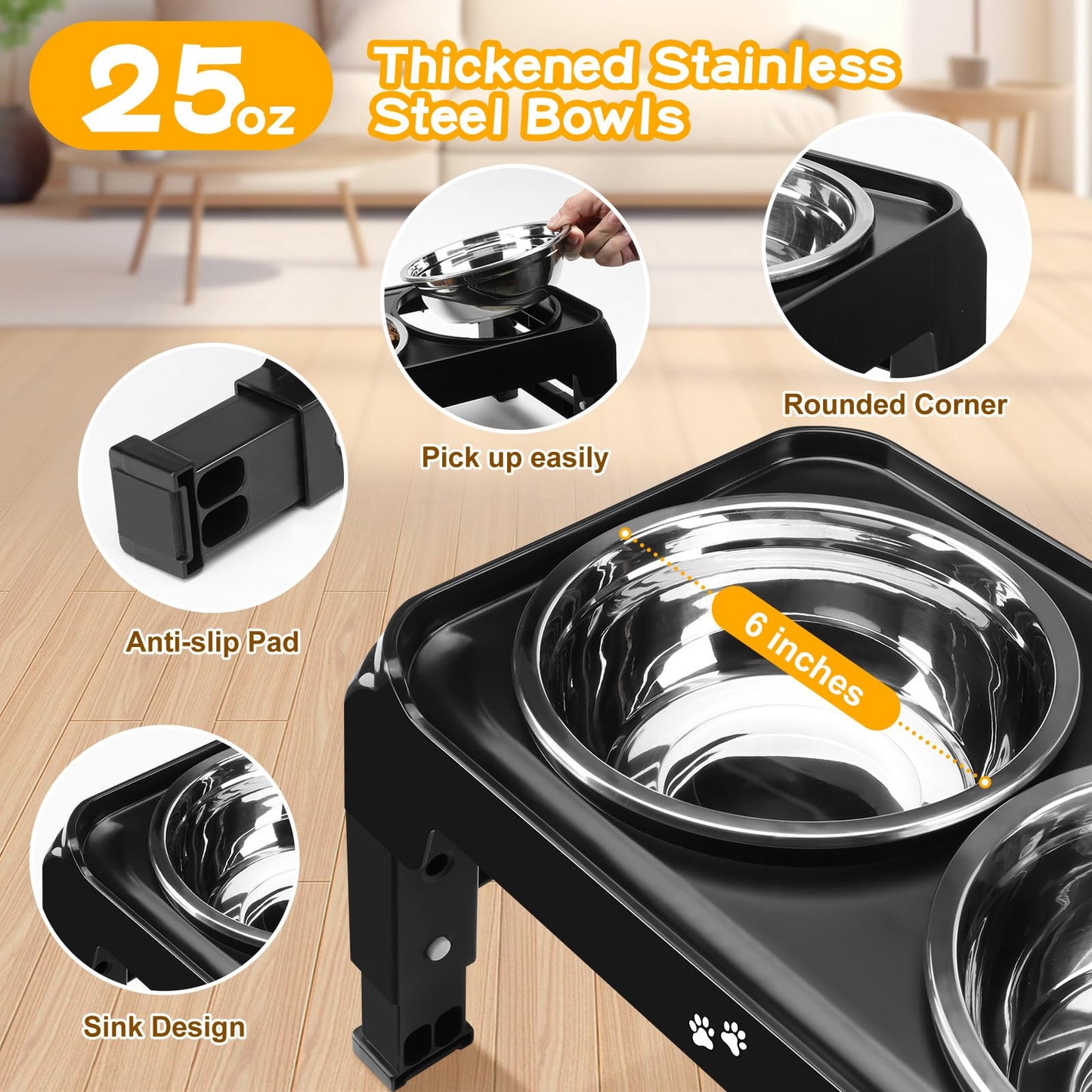 COMESOON Elevated Dog Bowls for Small Medium Dogs, 3 Height Feeder