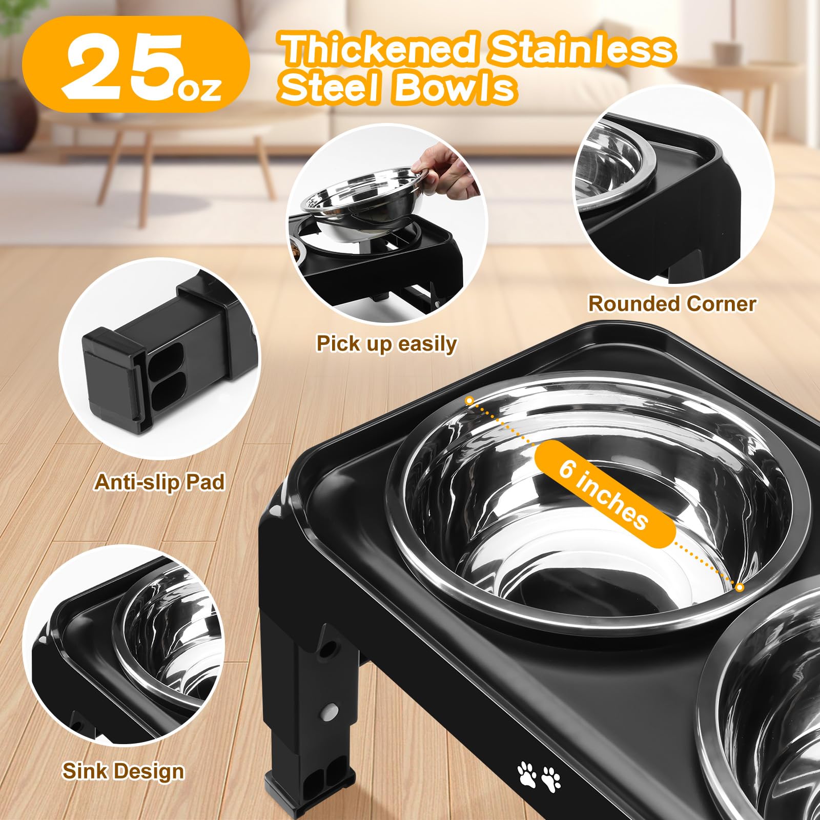 COMESOON Elevated Dog Bowls for Small Medium Dogs, 3 Height Feeder