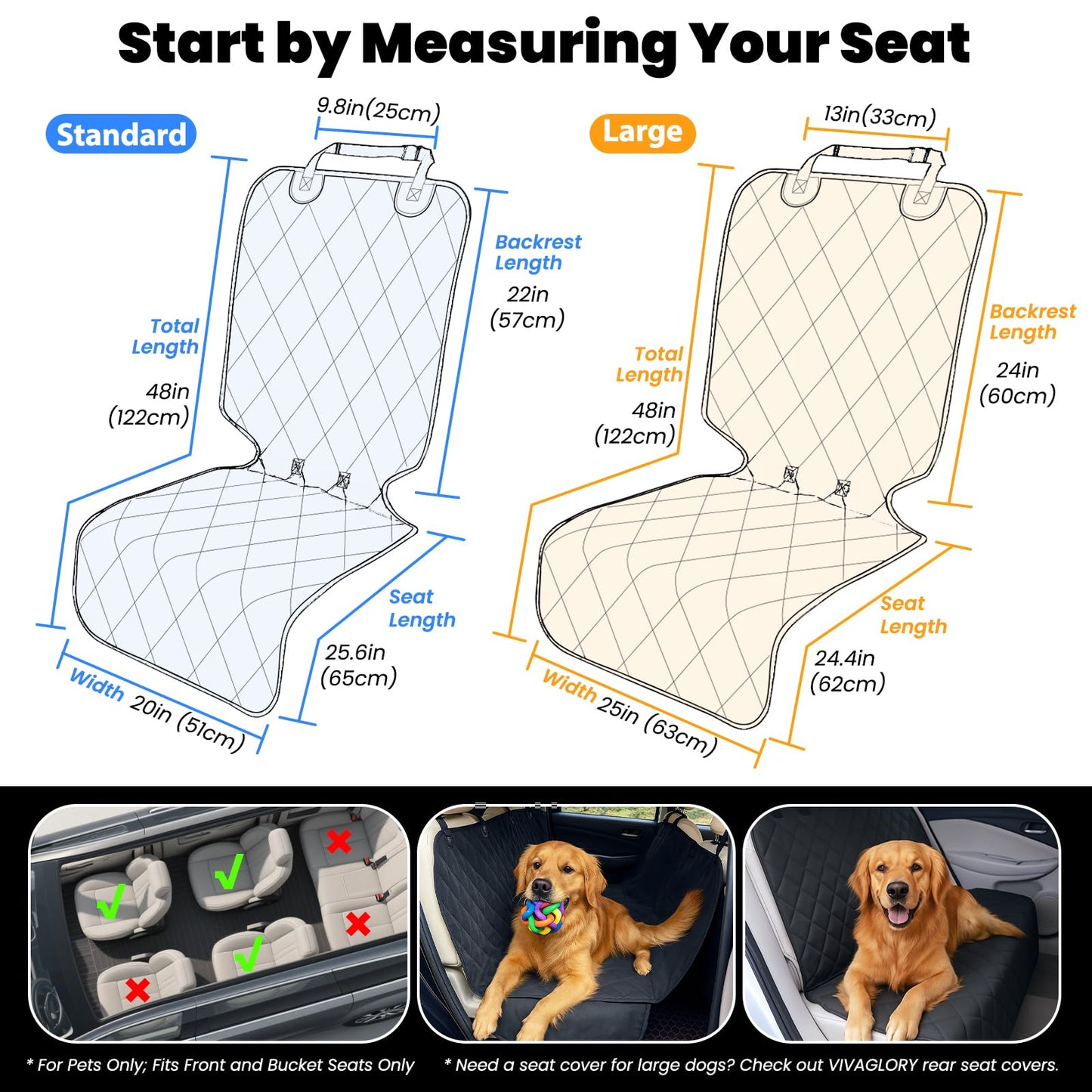 VIVAGLORY Dog Front Seat Cover Seatflex Car Seat Protector Seat