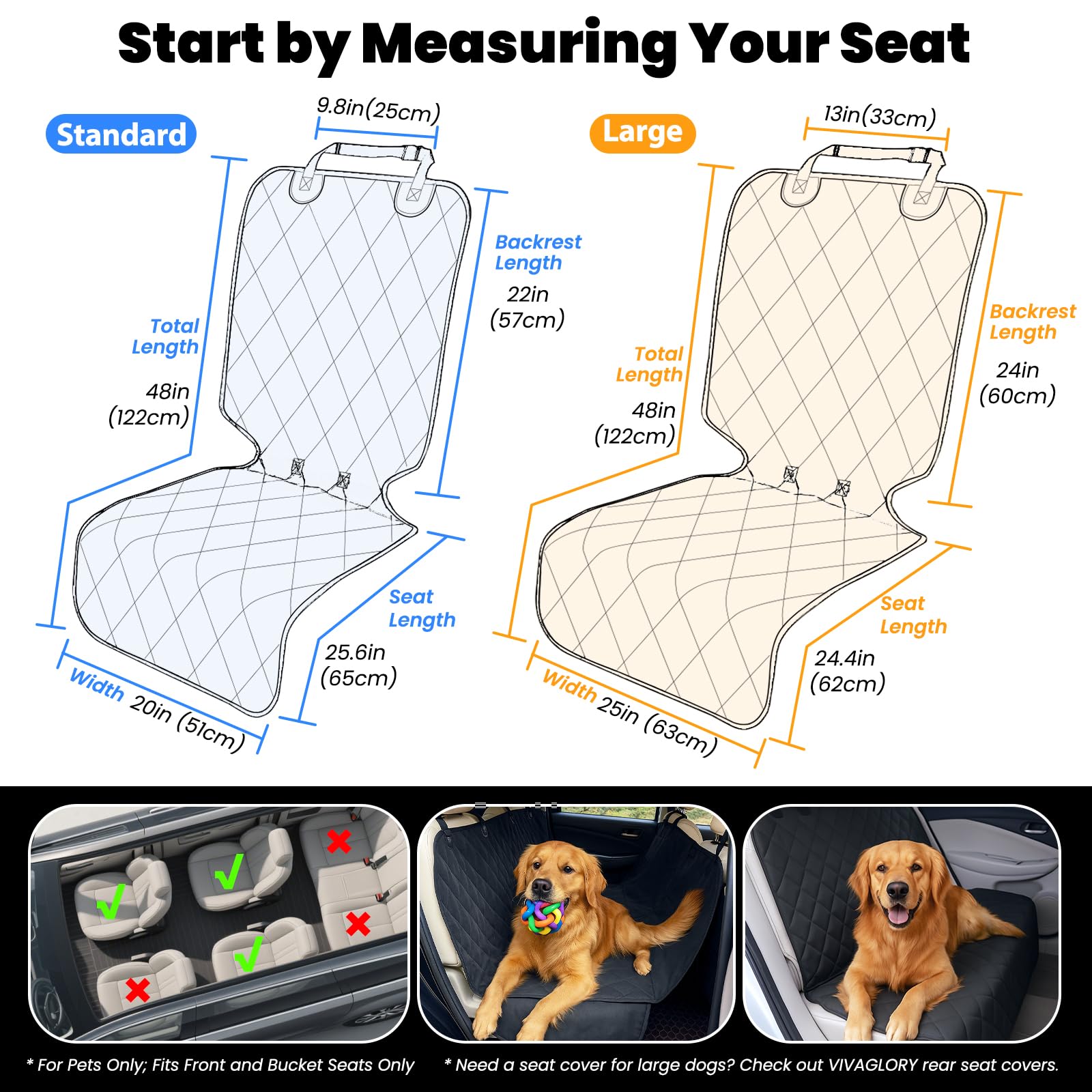 VIVAGLORY Dog Front Seat Cover Seatflex Car Seat Protector Seat