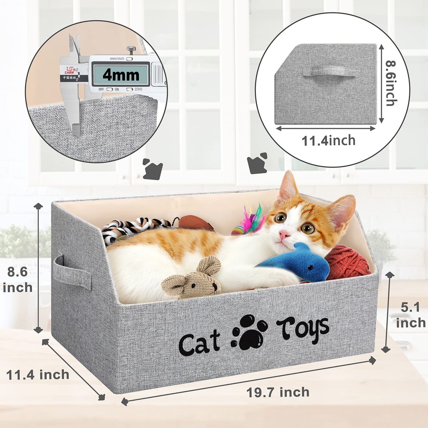 LOVSTORAGE 2X Thicker Large Cat Toy Bin Collapsible Cat Toy Box Bed