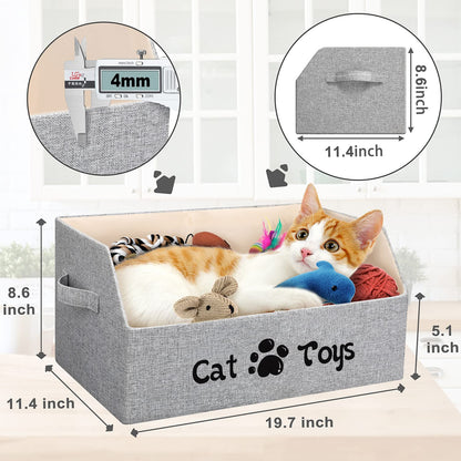 LOVSTORAGE 2X Thicker Large Cat Toy Bin Collapsible Cat Toy Box Bed