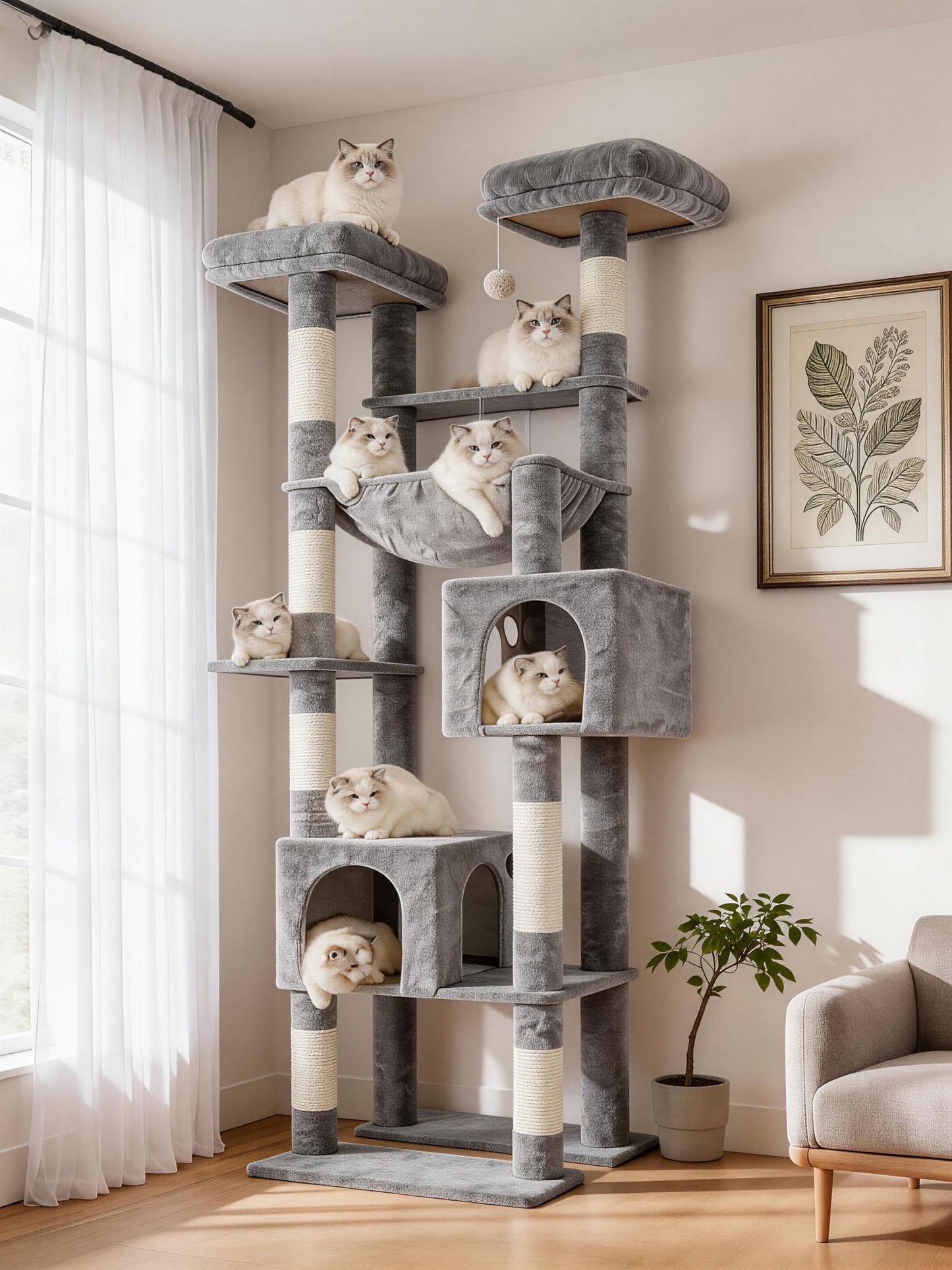 Hey-brother Tall Cat Tree Tower, Heavy Duty Scratching Posts Balls