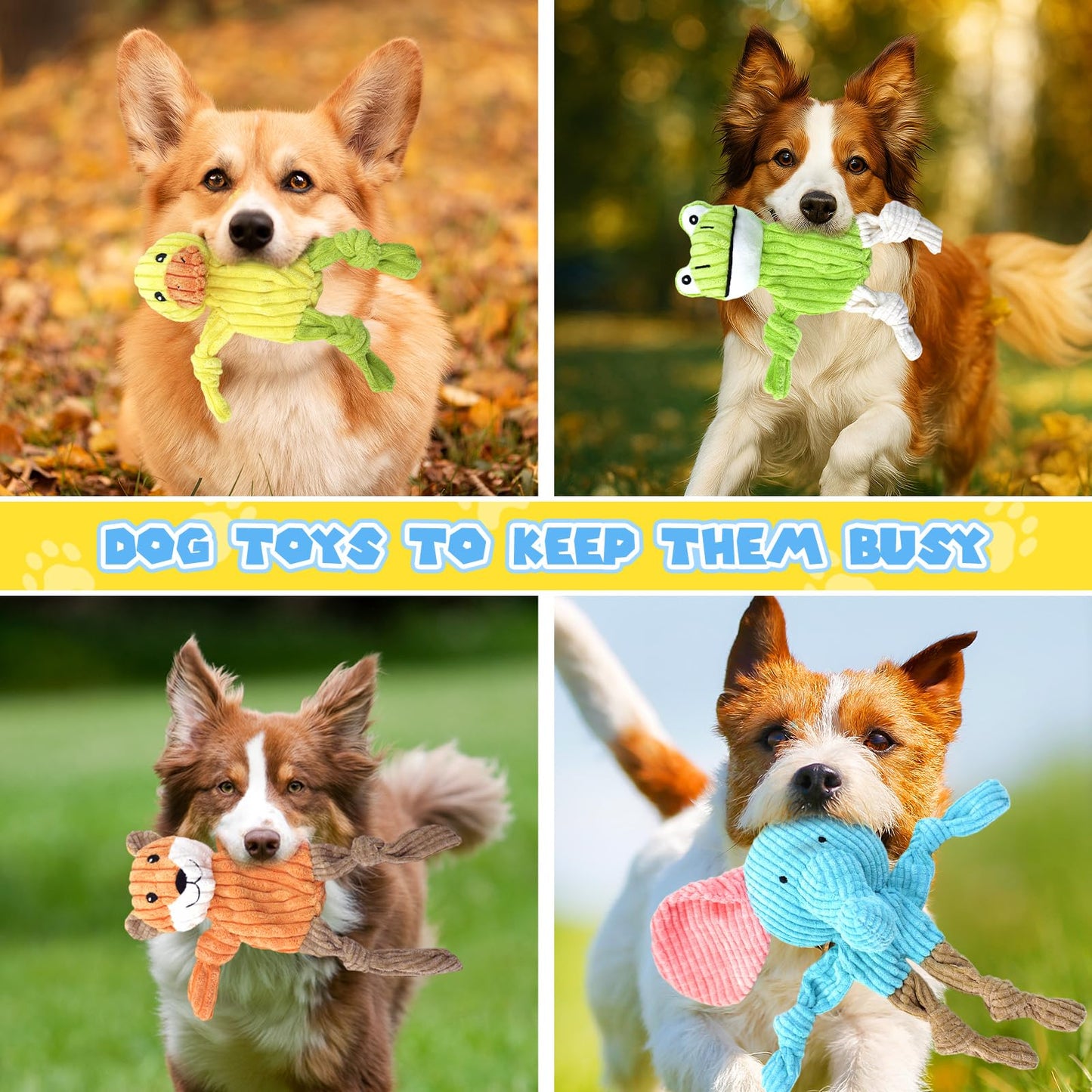 MRSOHRET 5 Pack Squeaky Dog Toys, No Stuffing Plush Dog Chew Toy Plush