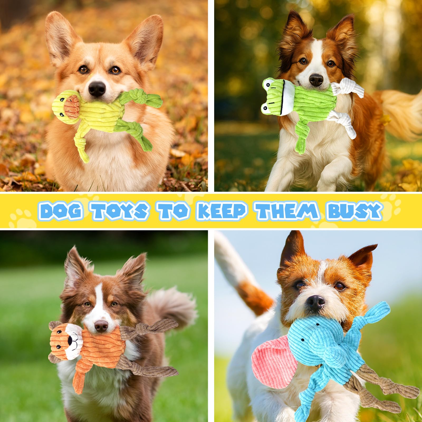 MRSOHRET 5 Pack Squeaky Dog Toys, No Stuffing Plush Dog Chew Toy Plush