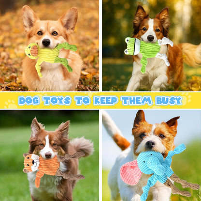 MRSOHRET 5 Pack Squeaky Dog Toys, No Stuffing Plush Dog Chew Toy Plush