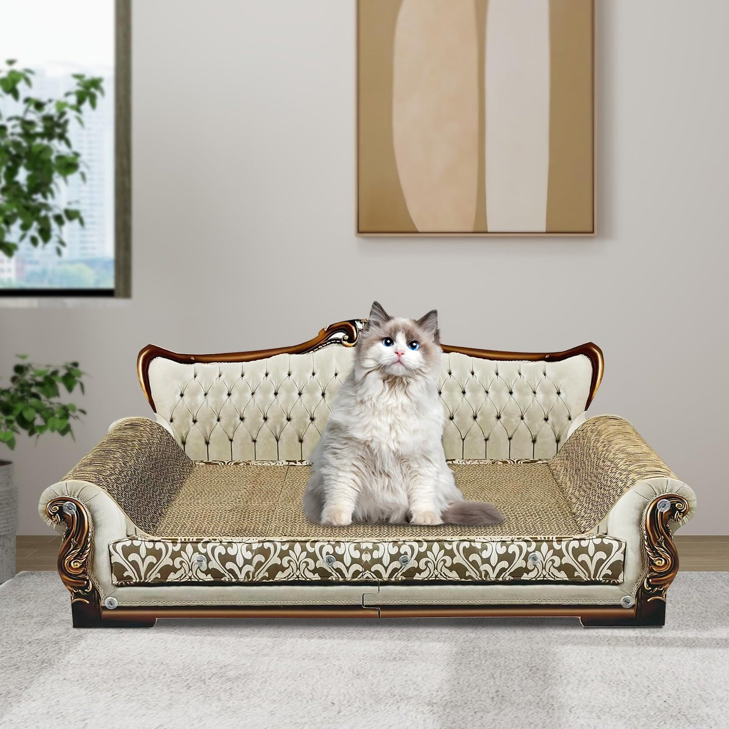 INRLKIT Luxury Cardboard Cat Scratcher Sofa Bed, Couch Shaped Bed