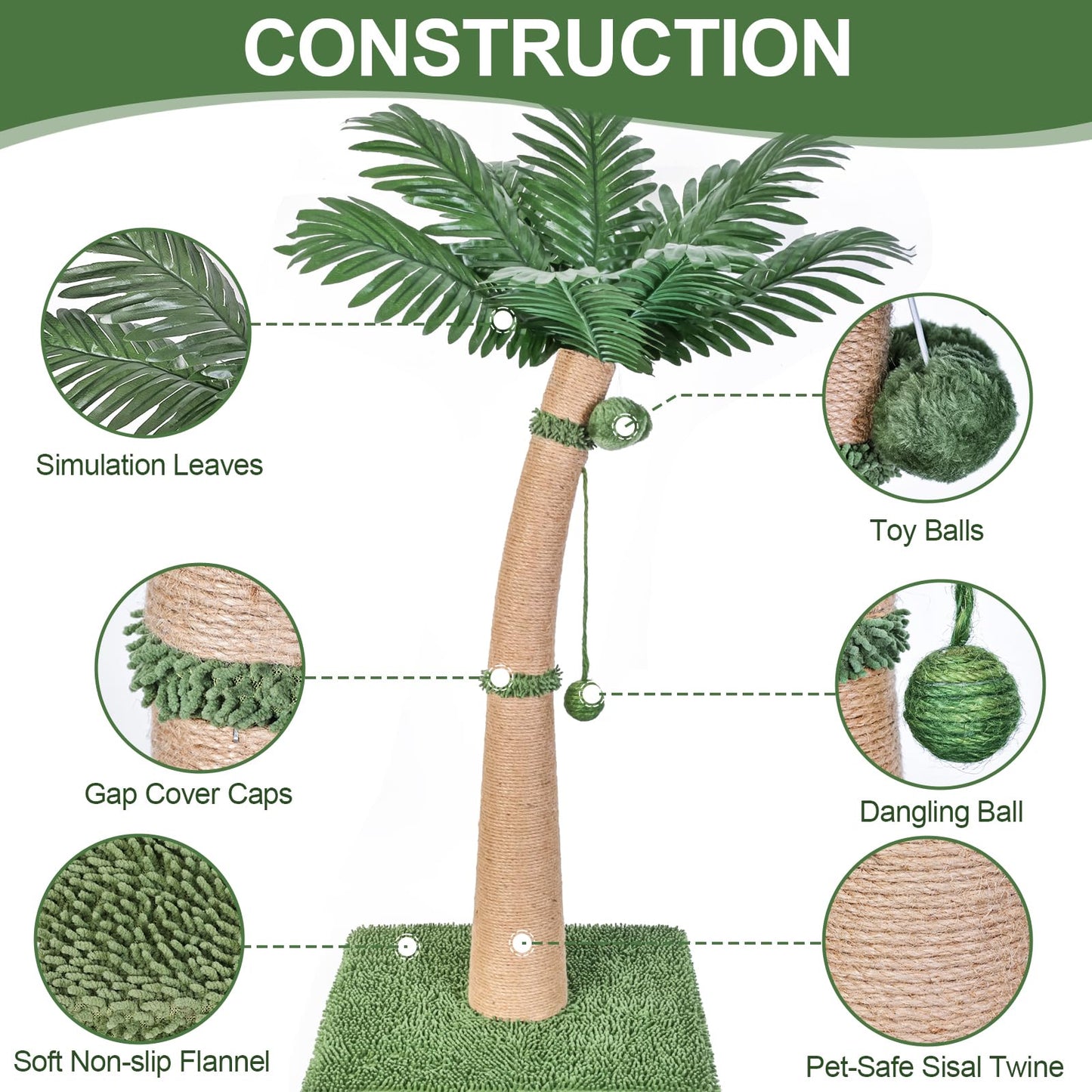 40'' Tall Cat Scratching Post Cat Tree, Curved Design Cat Scratcher