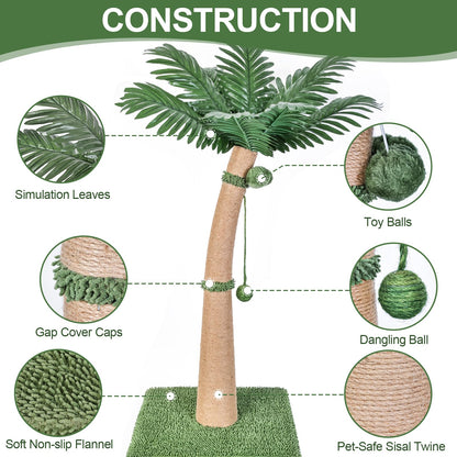 40'' Tall Cat Scratching Post Cat Tree, Curved Design Cat Scratcher
