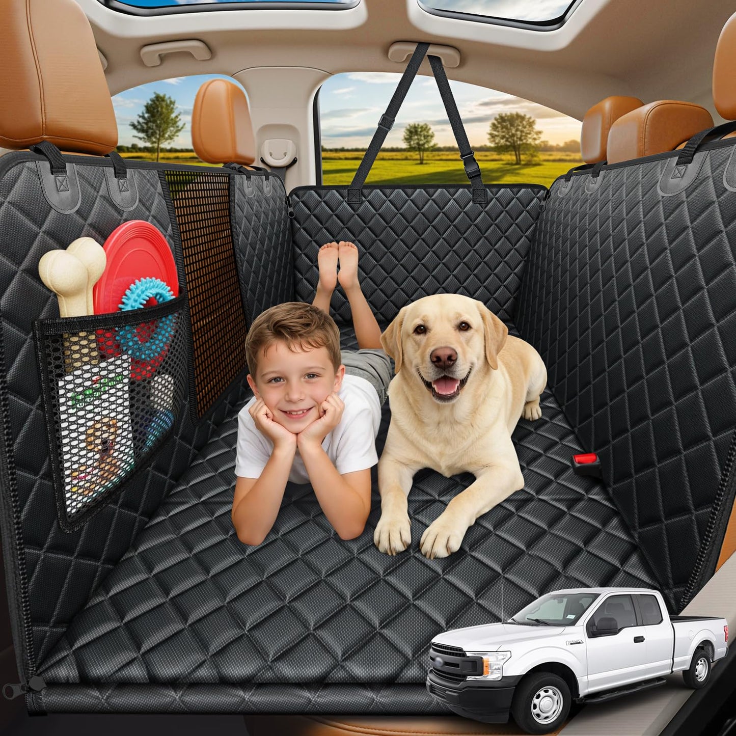URPOWER Large Back Seat Extender for Dogs, Hard Bottom Dog Car Seat
