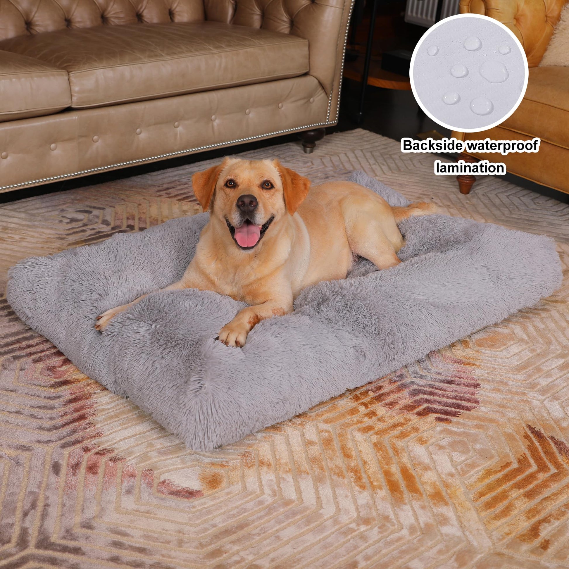 Bedfolks Waterproof Dog Crate Pad, Extra Large, Plush Faux Fur Bed
