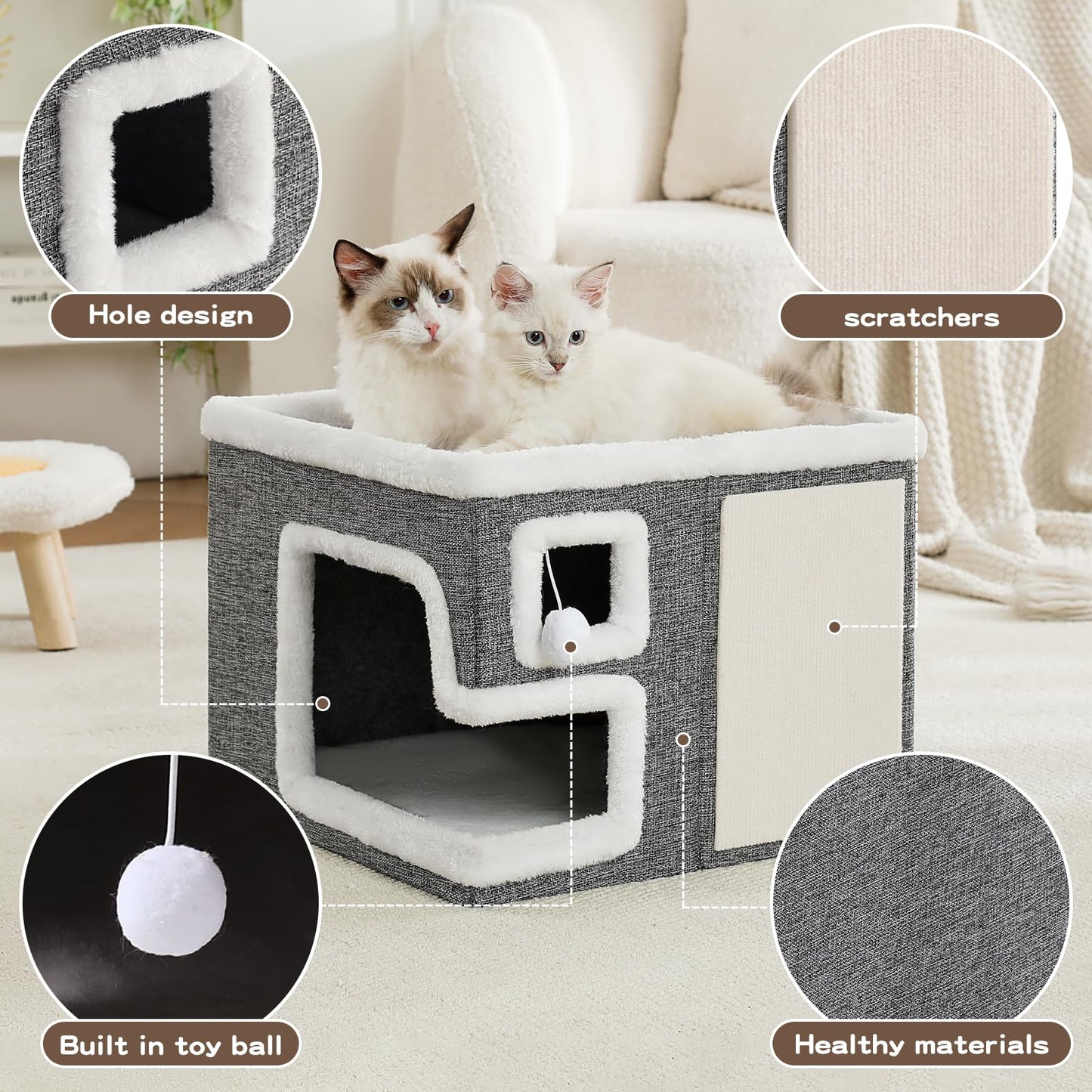 Crispedia Cat Houses for Indoor Cats, Covered Cave Bed with Bed