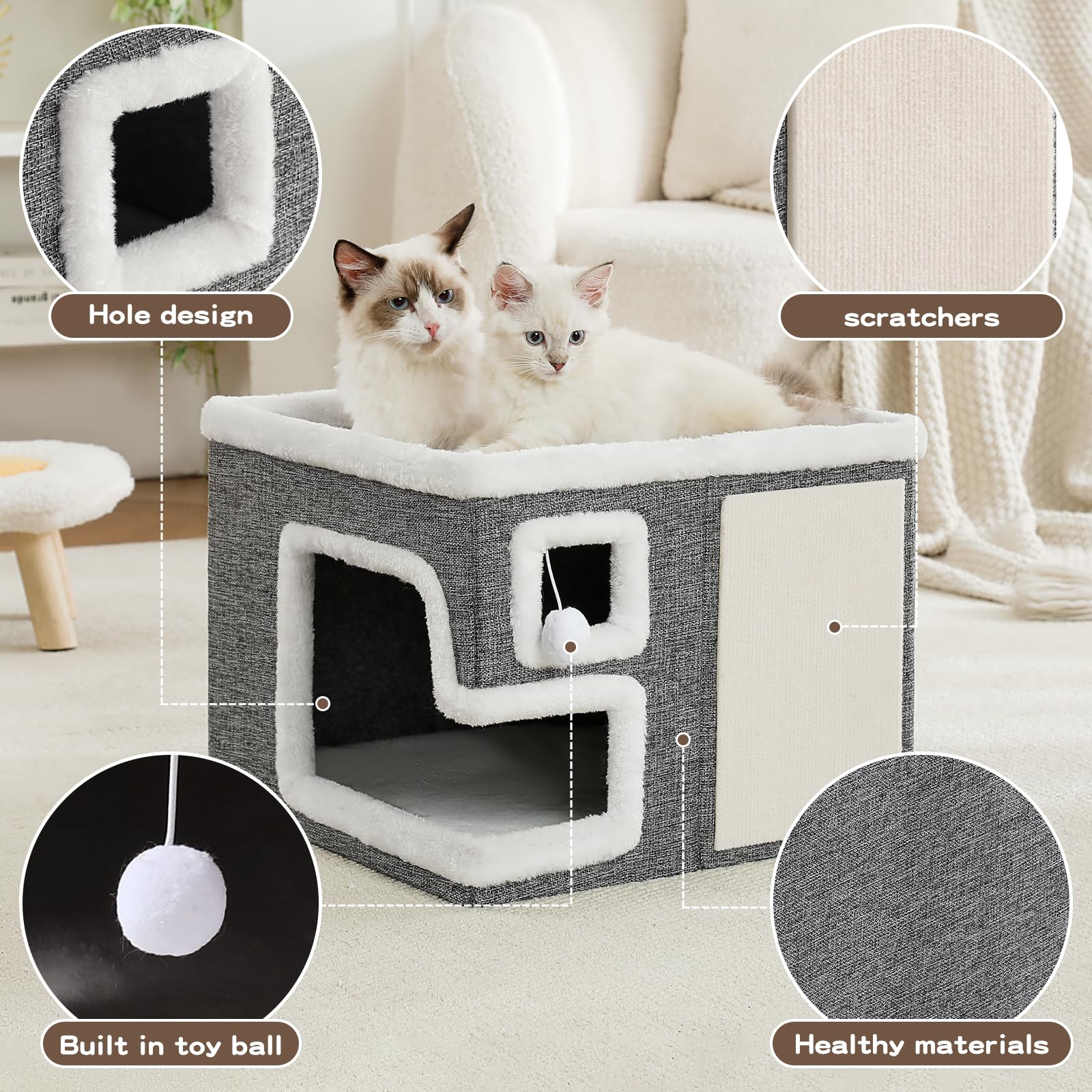Crispedia Cat Houses for Indoor Cats, Covered Cave Bed with Bed