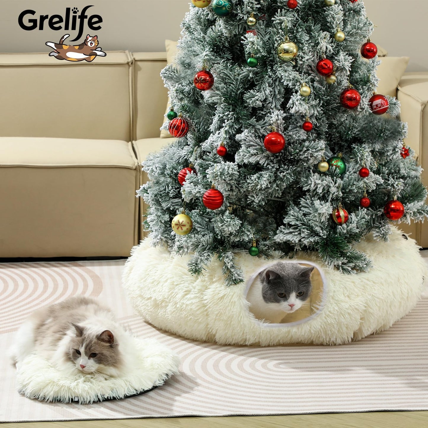 Grelife Cat Tunnel Bed for Indoor Cats, Cute Cat Tunnel Toys, Bed