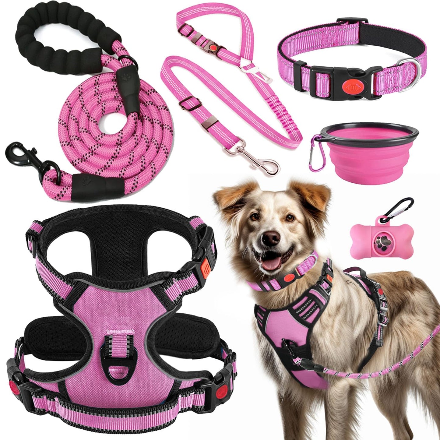 LOBEVE No Pull Dog Harness, Collar Leash Set, Includes Dog Seat Collar