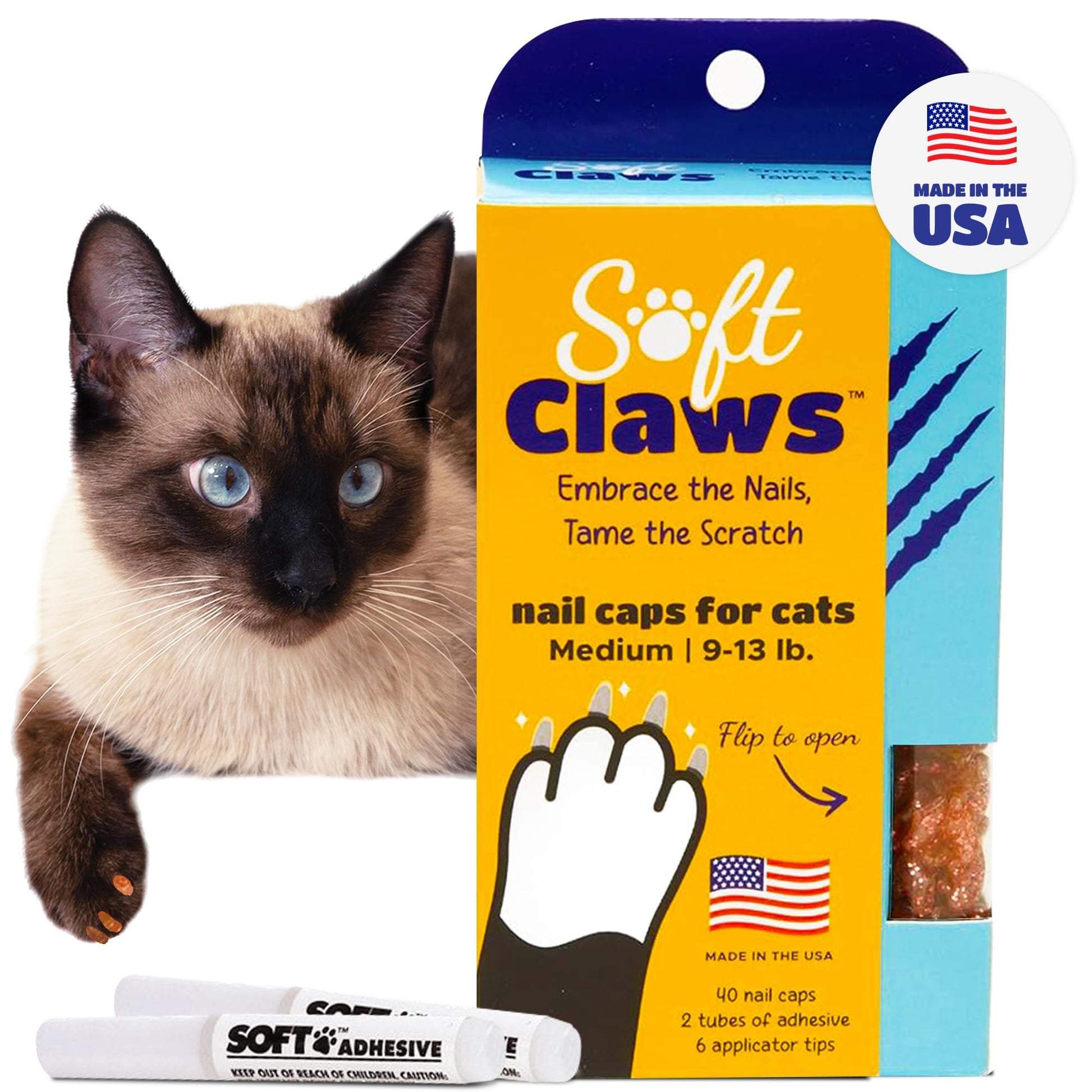Soft Claws Cat Nail Caps for Medium Cats (40 Caps, Sparkle) Made