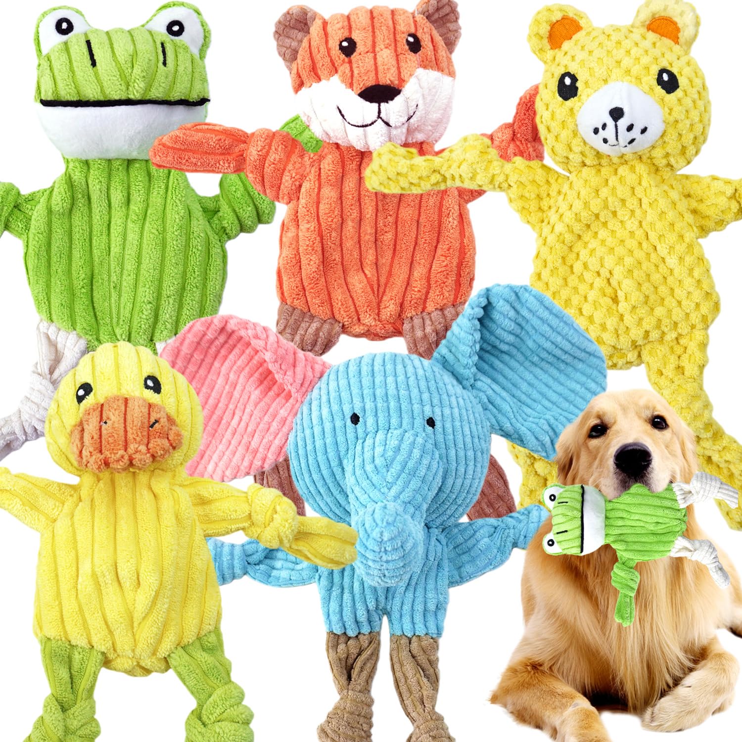 MRSOHRET 5 Pack Squeaky Dog Toys, No Stuffing Plush Dog Chew Toy Plush