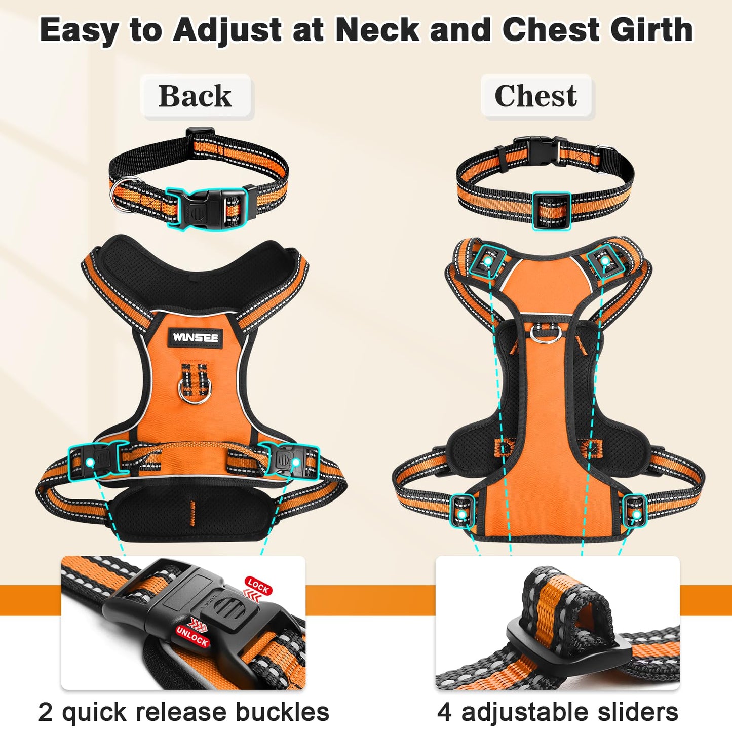 WINSEE Dog Harness No Pull, Pet Harnesses with Dog Collar, Collar