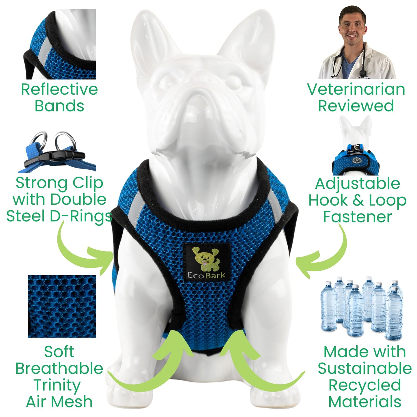 EcoBark Step in Dog Harness Reflective Soft Ultra Padded Mesh Harness