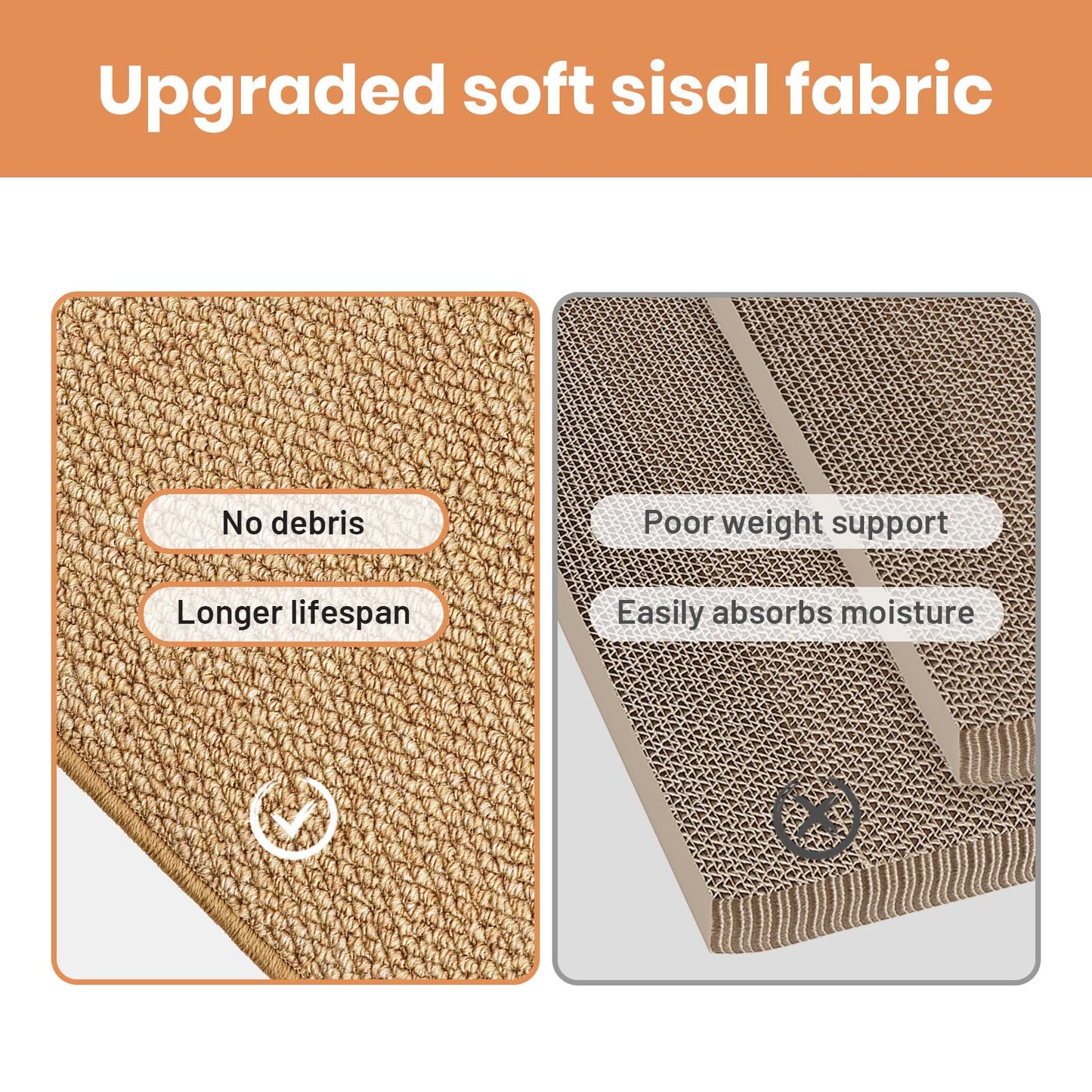 Ordora Large Cat Scratcher Mat: Upgrade Soft Sisal Horizontal Pad