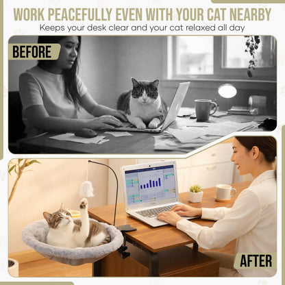 HAVENLOOM Cat Desk Bed for Home Office Plush Clamp-On Cat Hammock Ball