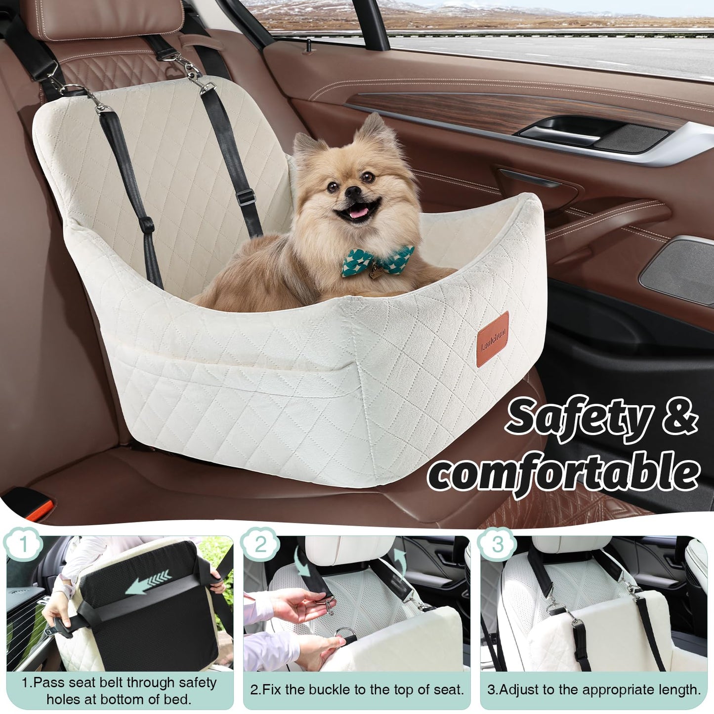 Lealchum Dog Car Seat for Medium Dogs Up to ,Easy to Install Seat