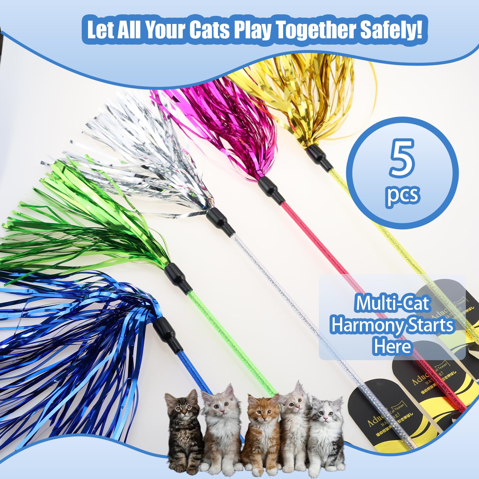 ADUCK Interactive Cat Teaser Wand Toy with Tassels Durable Cat Wand