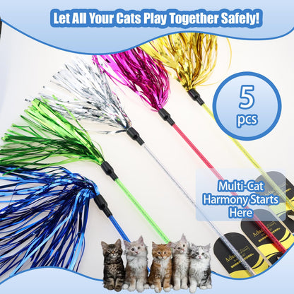 ADUCK Interactive Cat Teaser Wand Toy with Tassels Durable Cat Wand