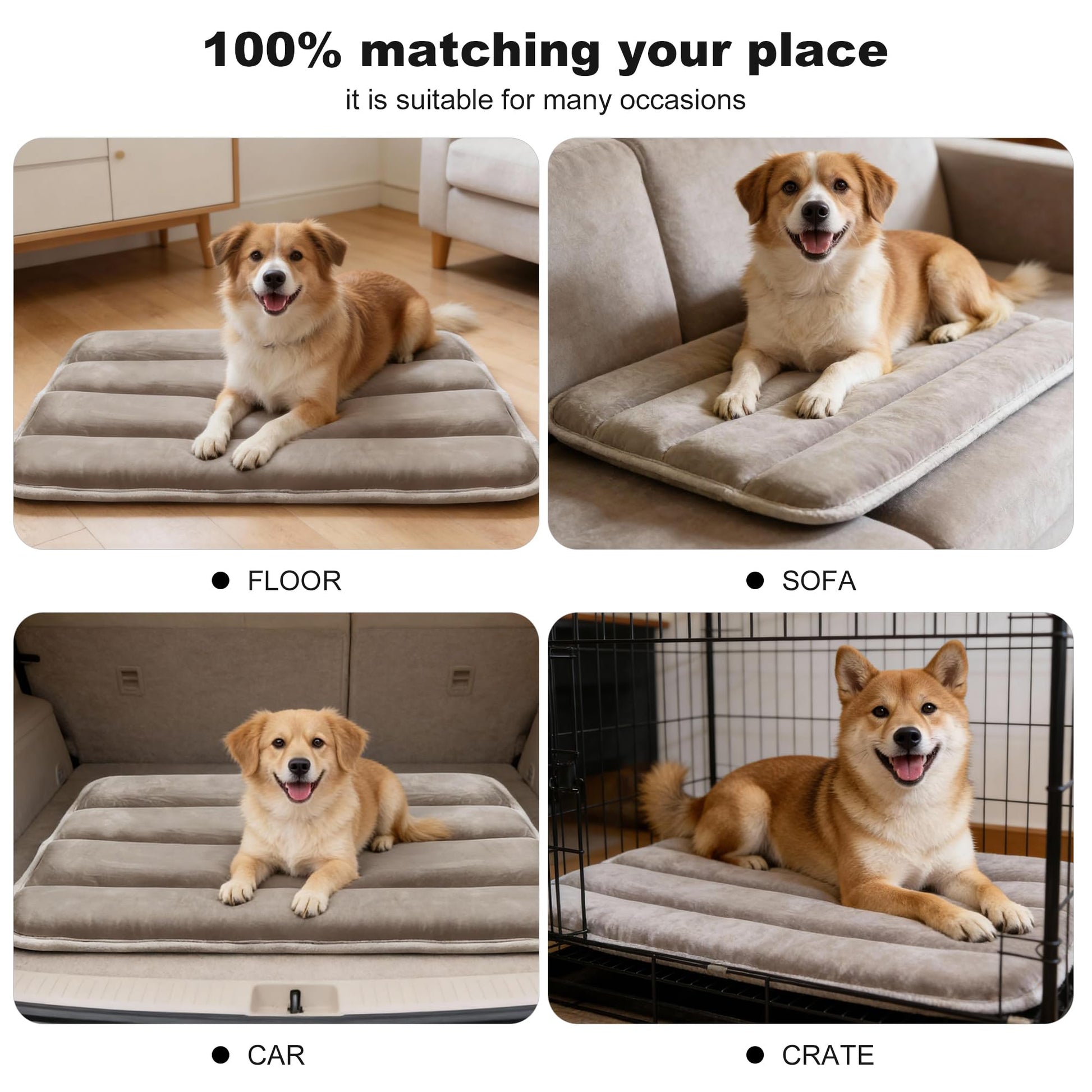 pobopobo Dog Crate Pad, Ultra Soft Anti-Slip Kennel Mat, Secure Bed