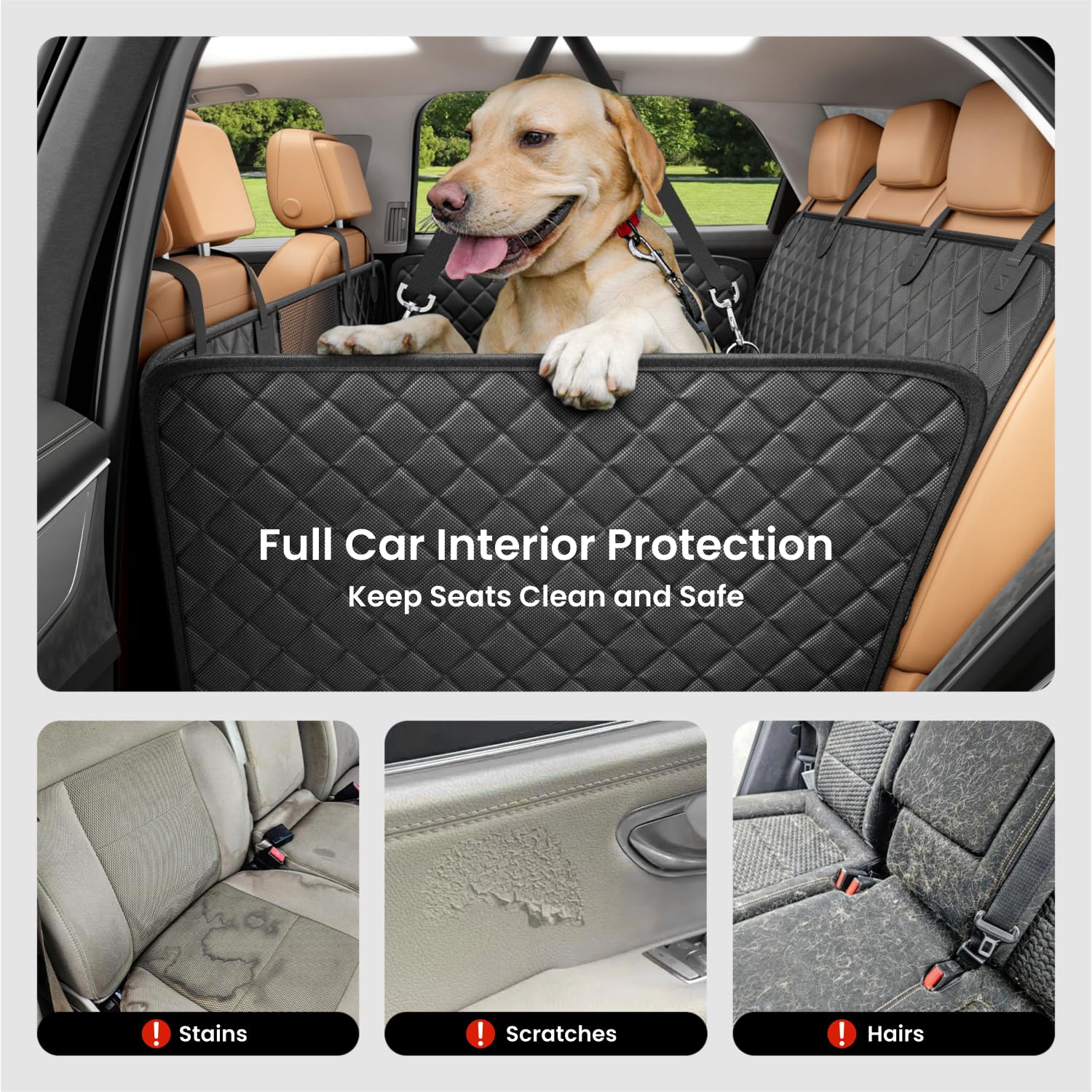 REEVAA Dog Car Seat Cover for Back Seat, Hard Bottom Dog Hammock