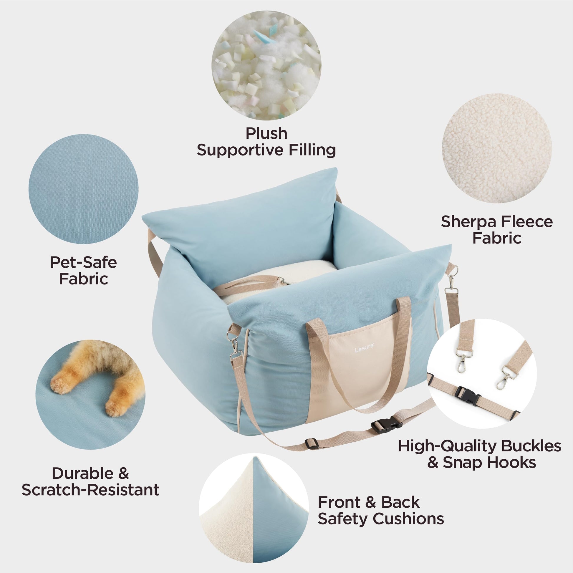 Lesure Small Dog Car Seat for Small Dogs Soft Dog Booster Seat Seat