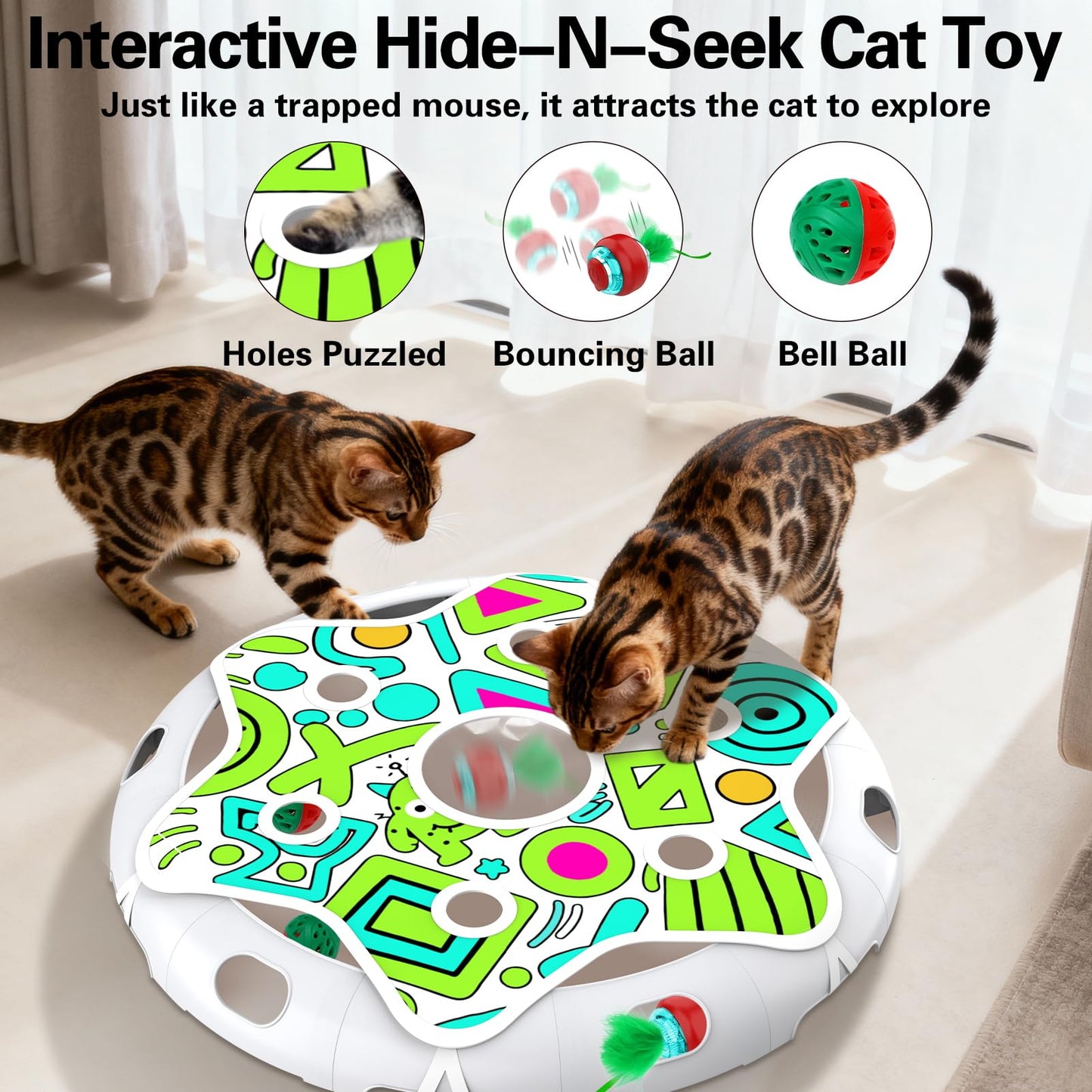 Sofolor Interactive Cat Toy Playset, Hide and Seek Toy with Ball