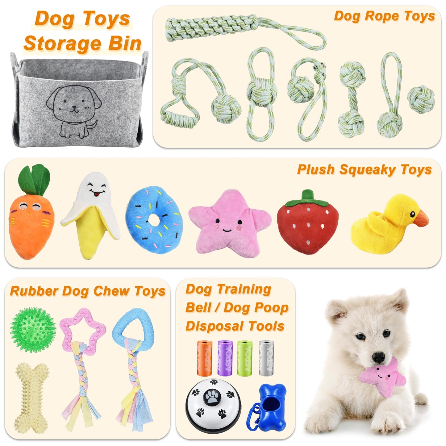 LECHONG 24 Pack Puppy Chew Toys, Dog Teething Toys with Storage Chew