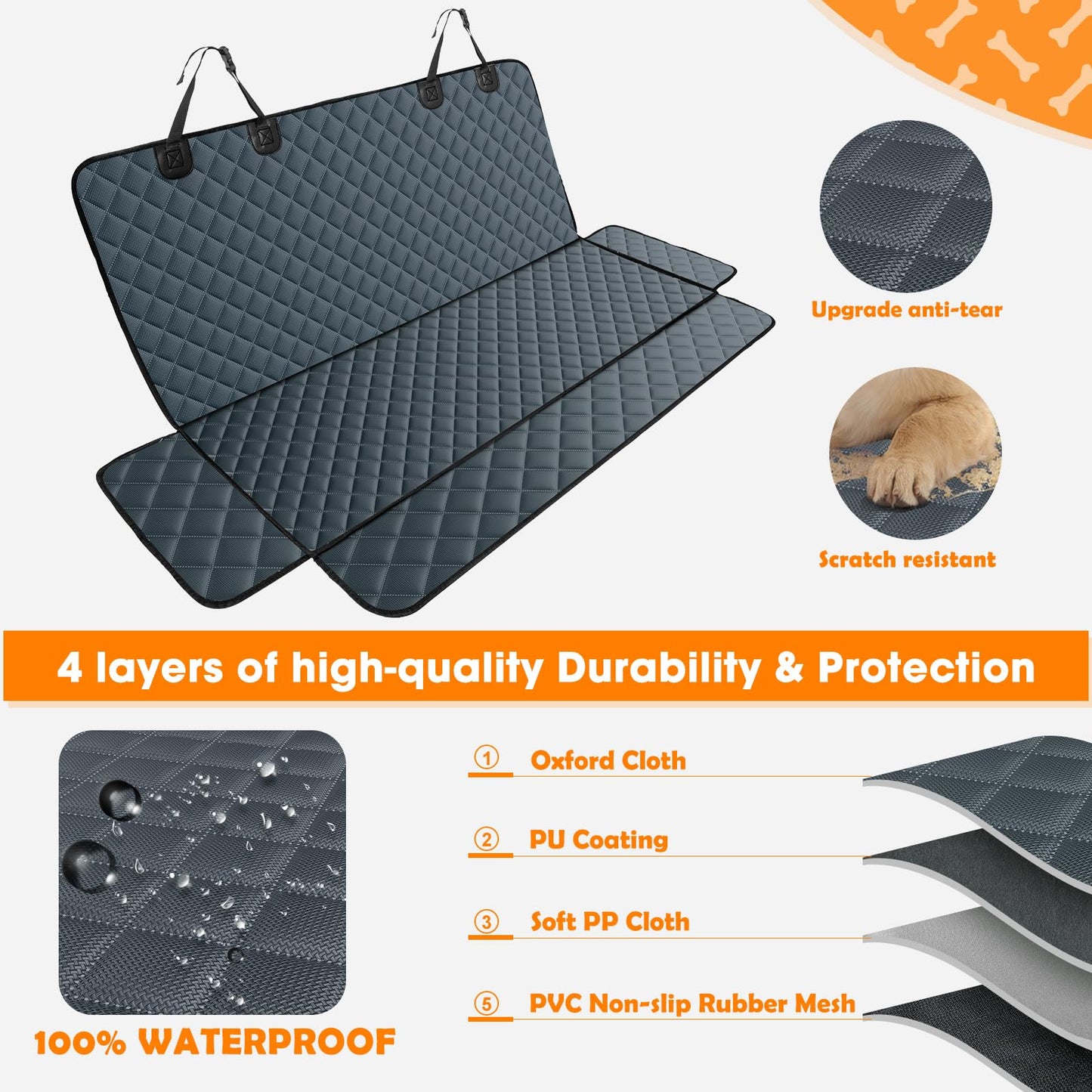 MIXJOY Dog Car Cover for Back Seat Cover Protector Waterproof Dog Seat