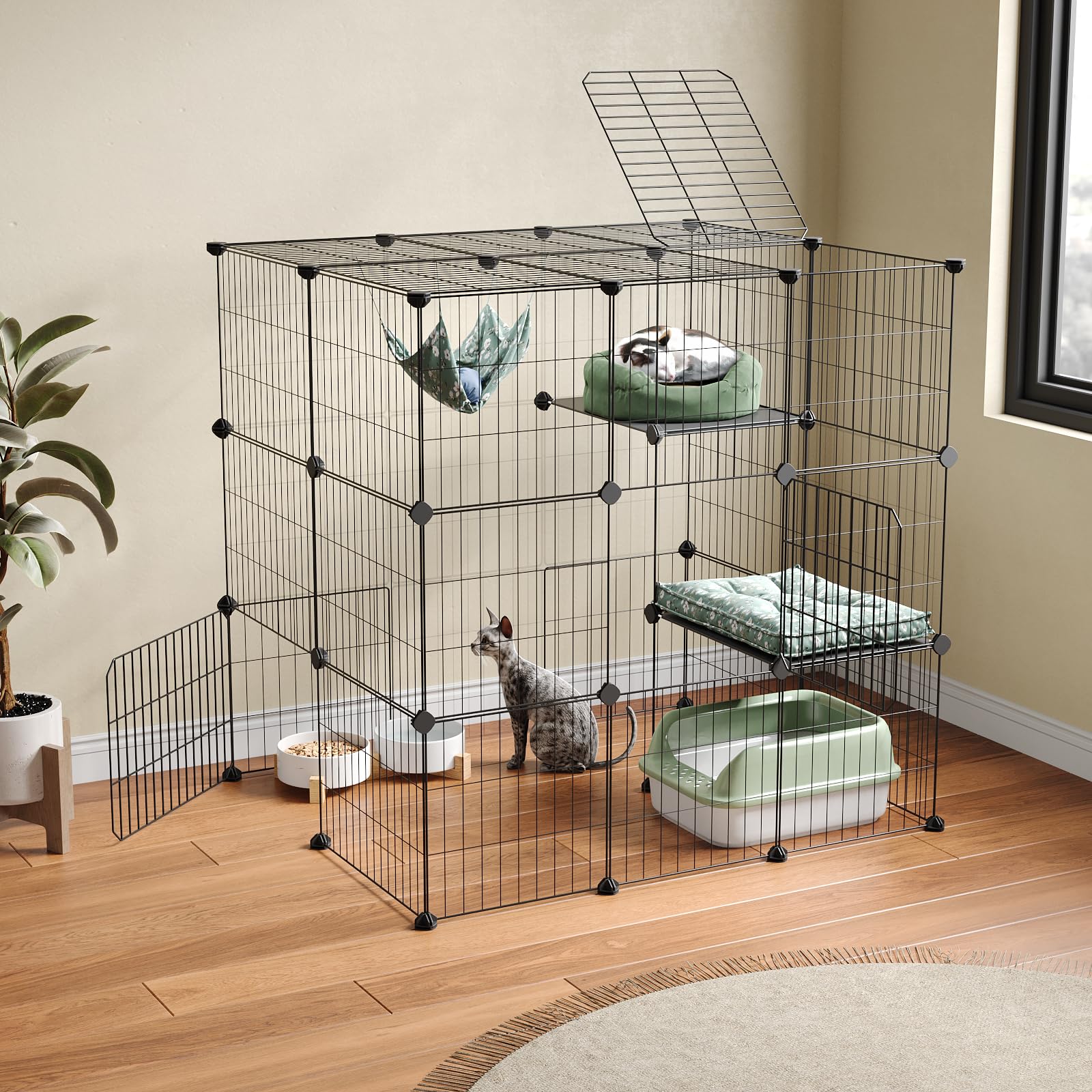 Oneluck 3-Tier Cat Cages Indoor Enclosure DIY Cat Playpen Enclosure