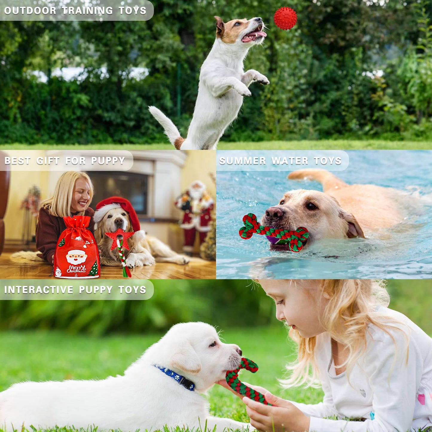 MRSOHRET Christmas Dog Toys, 9 Pack Dog Rope Toy, Puppy Chew Toy